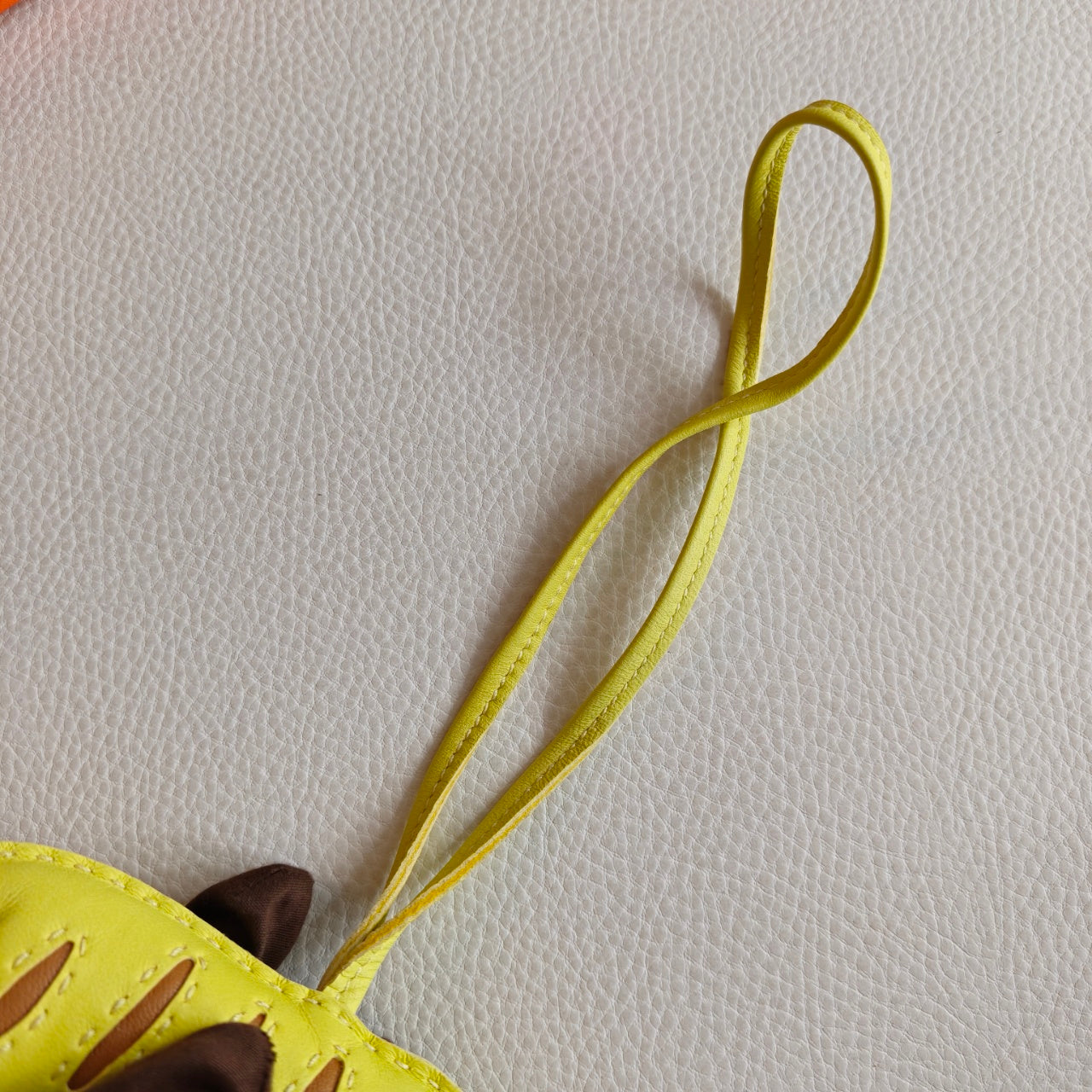 Pre-owned Certified Hermes Rooroo Tiger Bag Charm in Yellow and Brown Lambskin