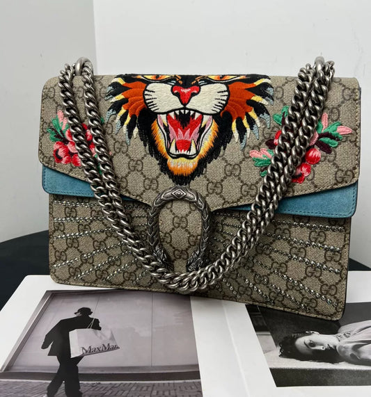 Pre-owned Certified Gucci Large Dionysus Limited Edition Angry Cat