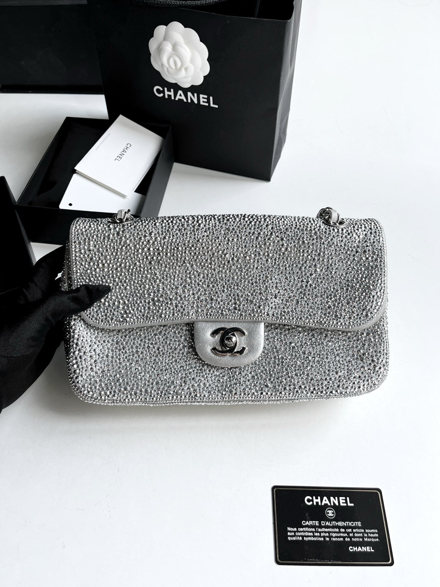 Pre-owned Chanel Classic Flap Medium CF Limited Edition with Crystals, 2011, w/ full set