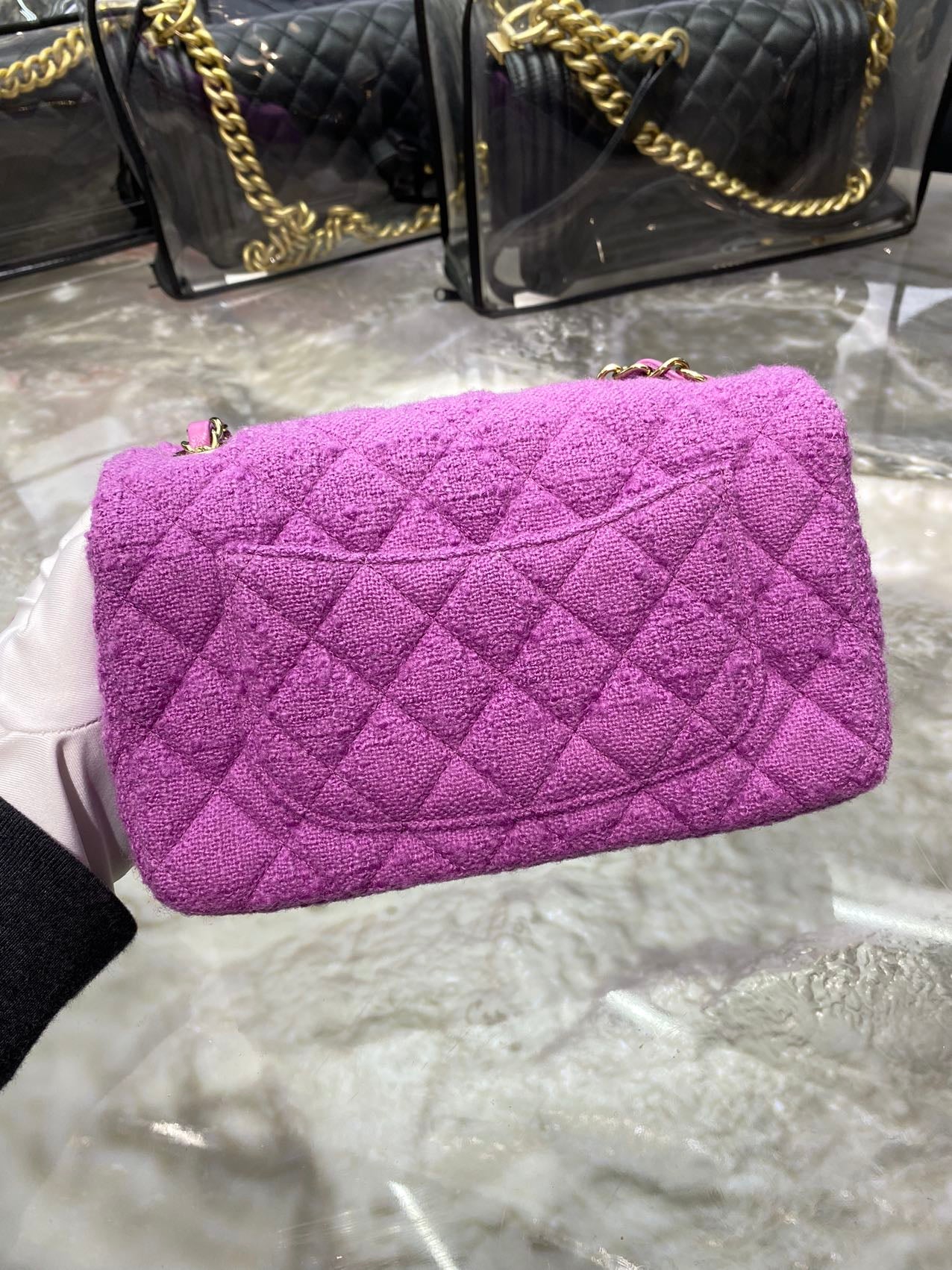 Pre-owned Chanel Mini CF Purple Tweed, microchipped, w/ dust bag