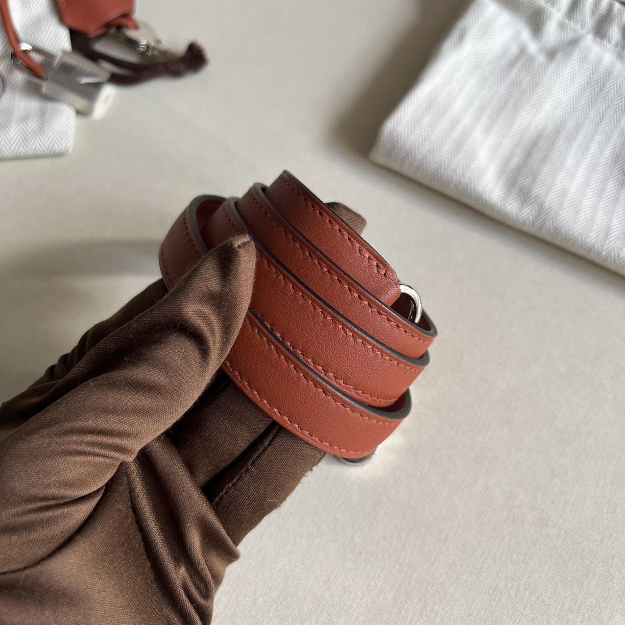 Pre-owned Certified Hermes Kelly 25 Toile Cuivre with Silver Hardware, 2022, Full Set