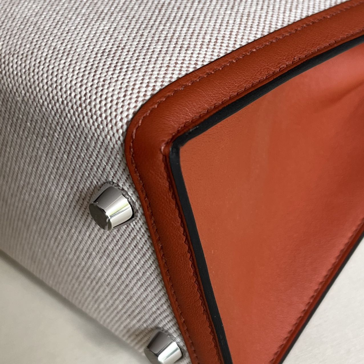 Pre-owned Certified Hermes Kelly 25 Toile Cuivre with Silver Hardware, 2022, Full Set