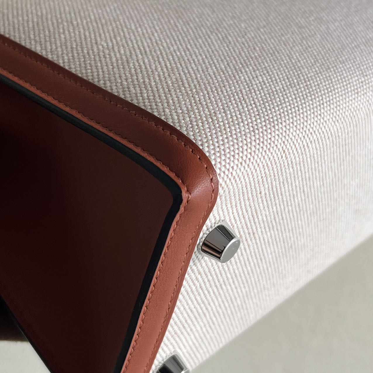 Pre-owned Certified Hermes Kelly 25 Toile Cuivre with Silver Hardware, 2022, Full Set