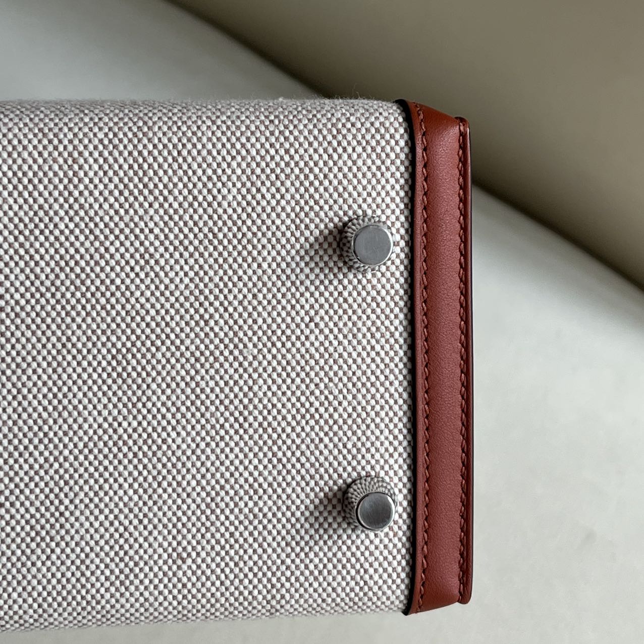 Pre-owned Certified Hermes Kelly 25 Toile Cuivre with Silver Hardware, 2022, Full Set