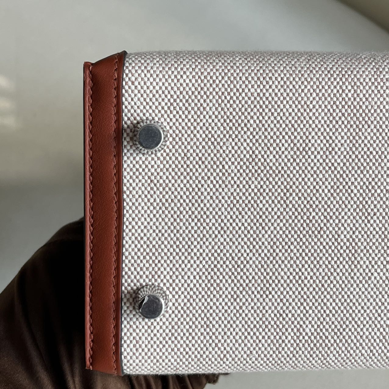 Pre-owned Certified Hermes Kelly 25 Toile Cuivre with Silver Hardware, 2022, Full Set