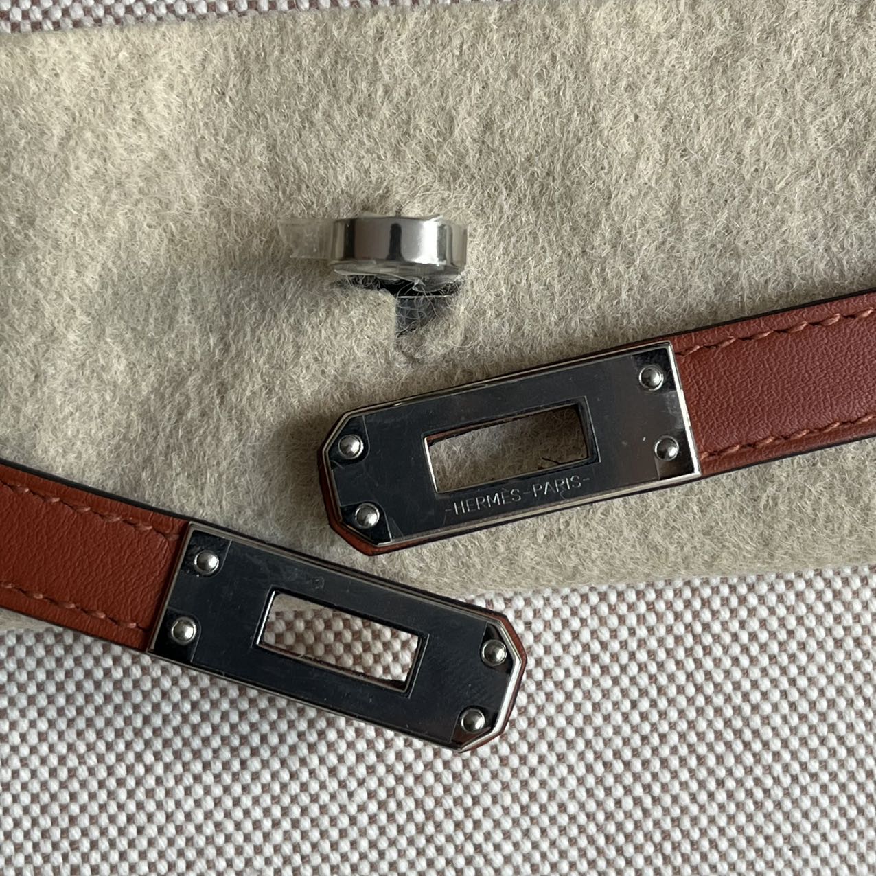 Pre-owned Certified Hermes Kelly 25 Toile Cuivre with Silver Hardware, 2022, Full Set