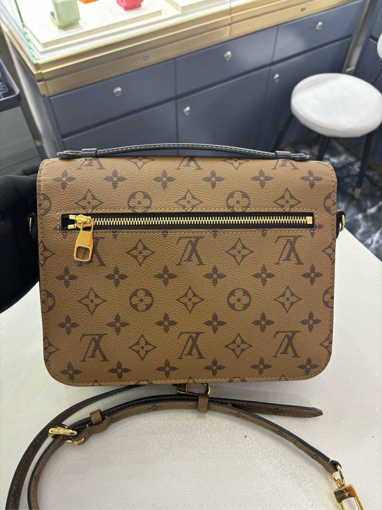 Pre-owned Certified Louis Vuitton LV Pochette Metis Reverse Monogram Coated Canvas, 2020, w/ dust bag, strap