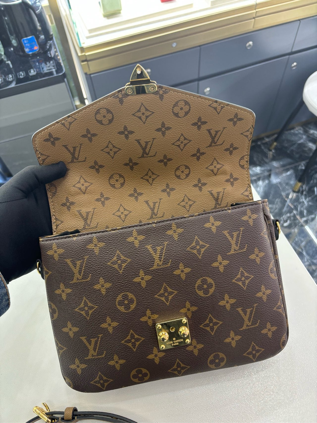 Pre-owned Certified Louis Vuitton LV Pochette Metis Reverse Monogram Coated Canvas, 2020, w/ dust bag, strap
