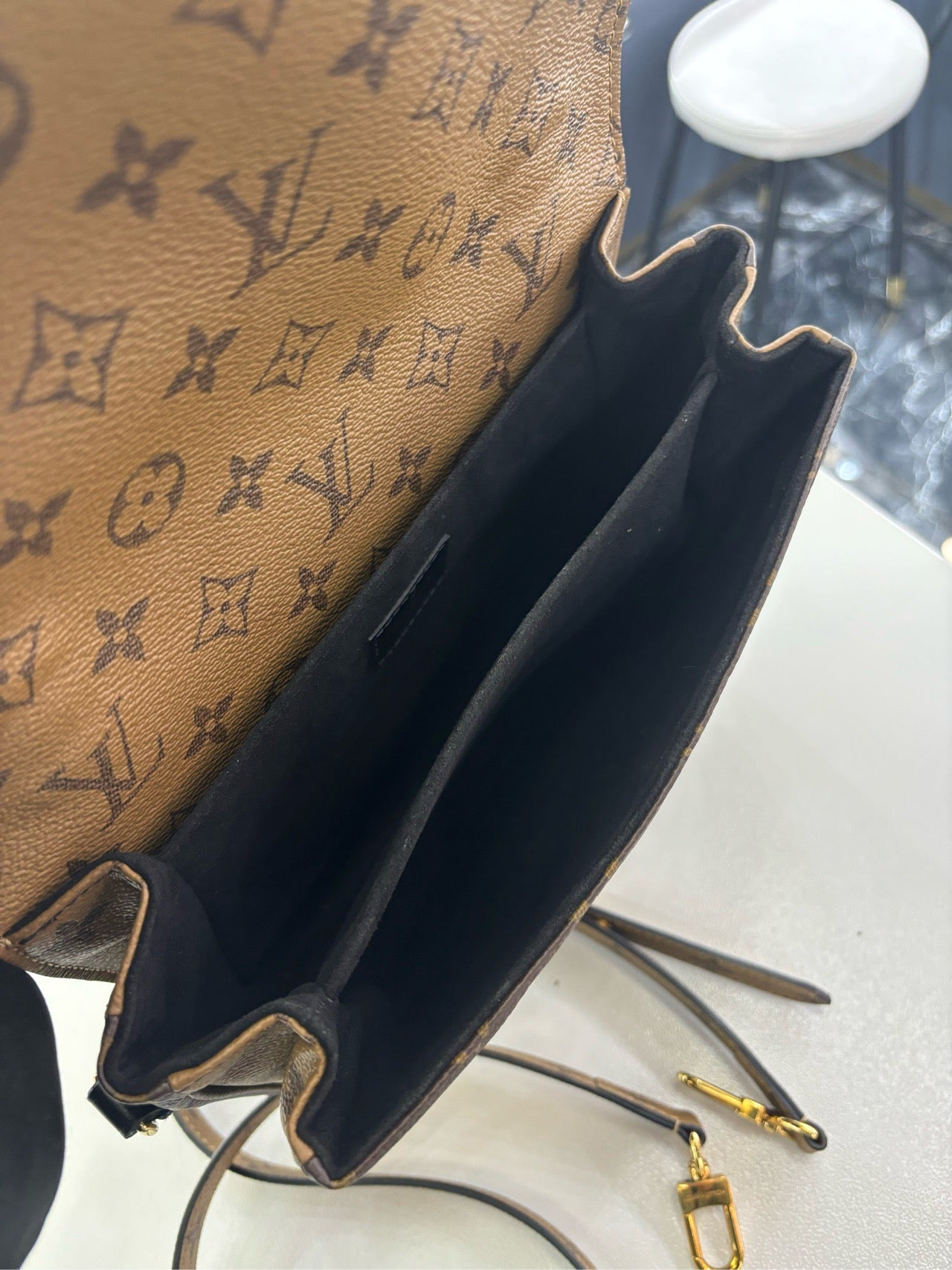 Pre-owned Certified Louis Vuitton LV Pochette Metis Reverse Monogram Coated Canvas, 2020, w/ dust bag, strap
