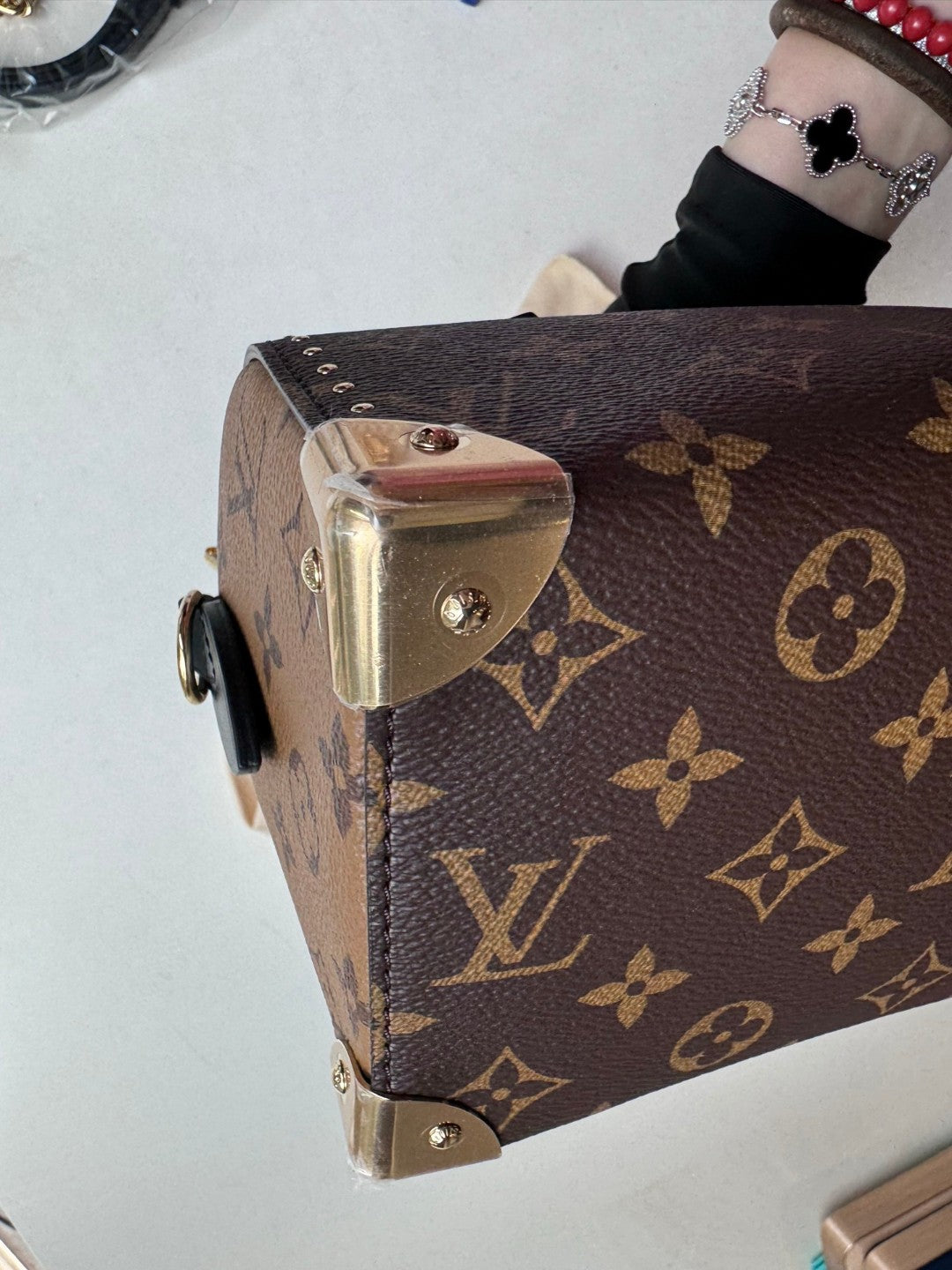 Pre-owned Certified Louis Vuitton LV Special Edition Speedy 20 Trunk Monogram Reverse with Golden Hardware, Not Used, w/ dust bag, strap, lock & key