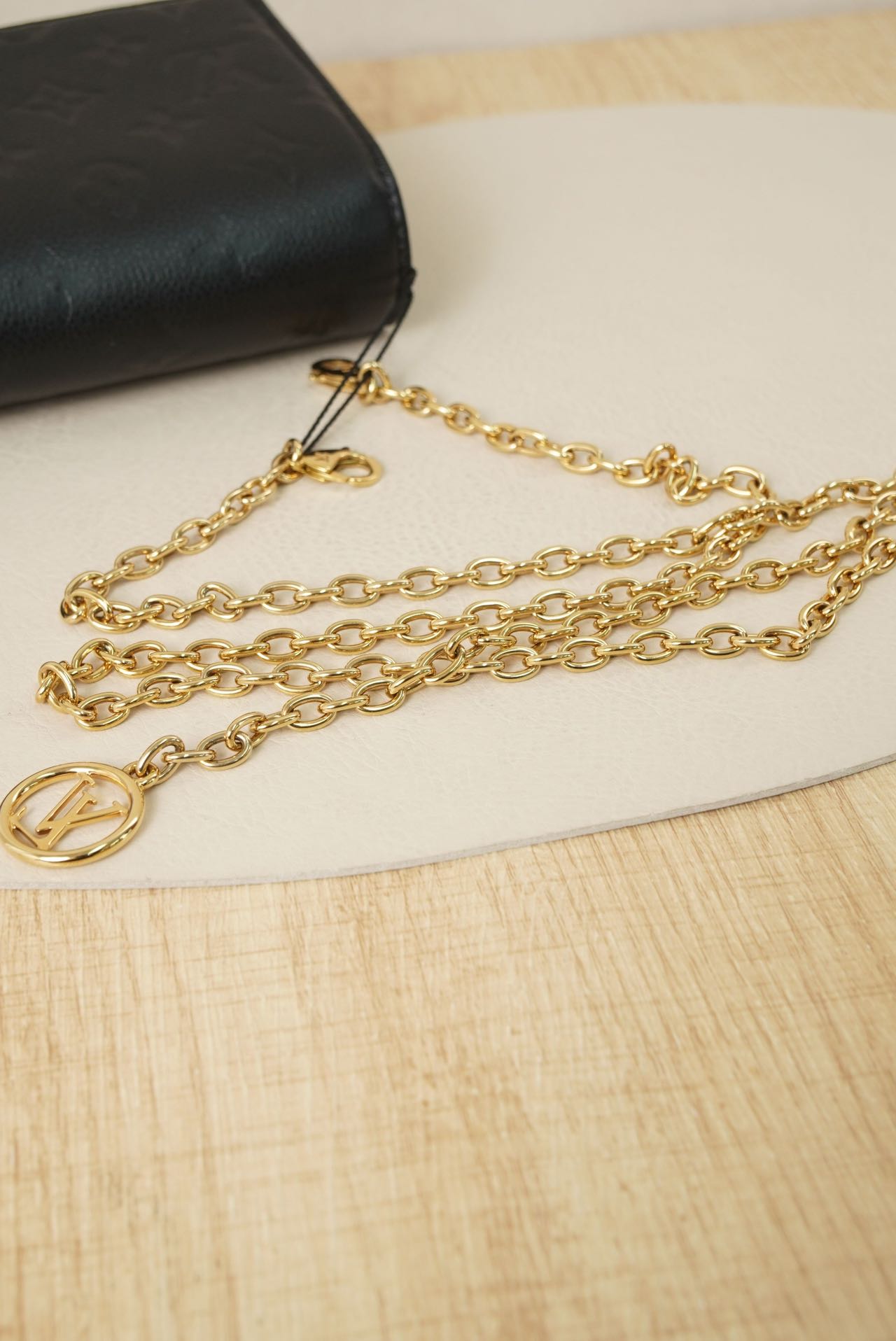 Pre-owned Certified LV Louis Vuitton Lily Wallet On Chain in Black Monogram Empreinte leather with Golden Hardware, Microchipped, w/full set