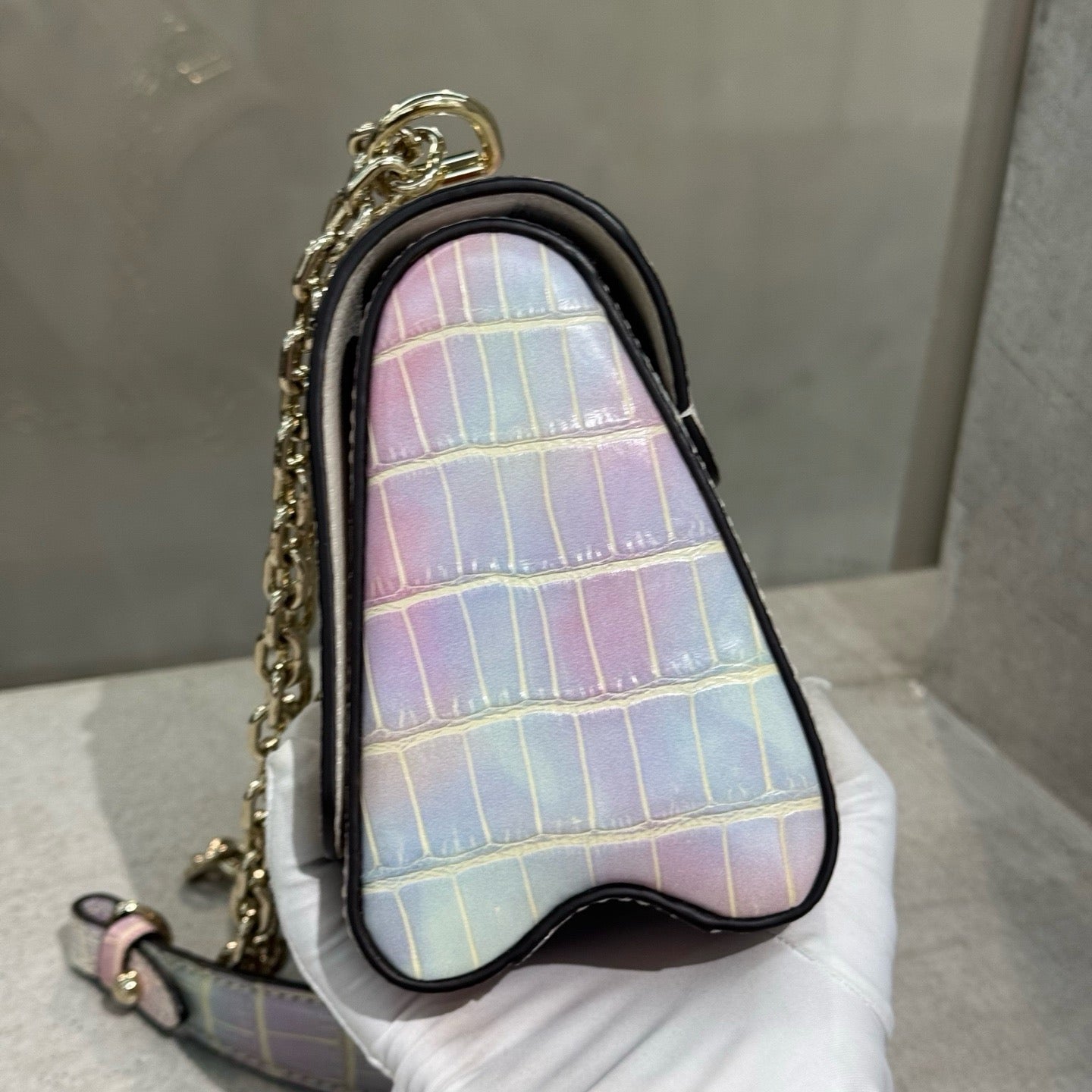 Pre-owned Certified LV Louis Vuitton PM Twist in Natural Alligator Multicolore Rainbow Light Golden Hardware, Microchipped, Full Set