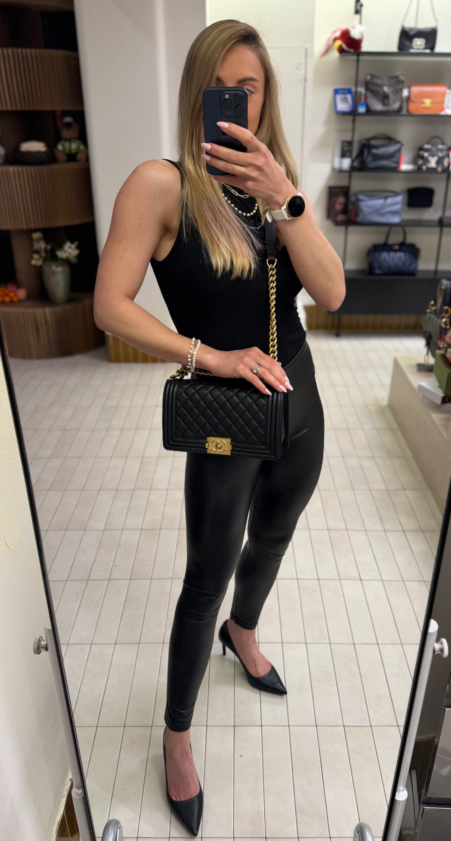 Pre-owned Chanel Le Boy Medium Black Calfskin Golden Hw, Microchipped, Full Set