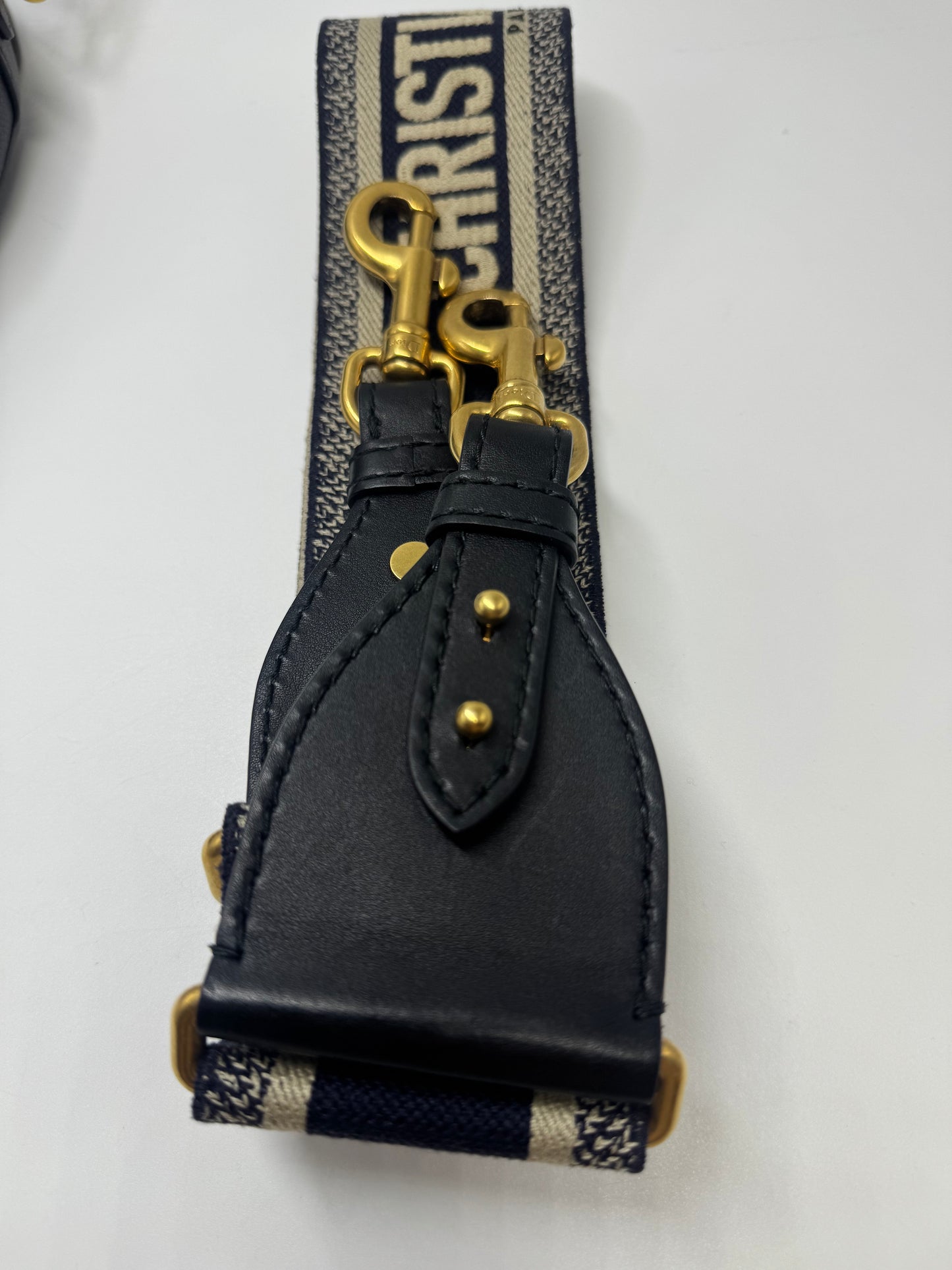 Pre-owned Certified Dior Mini Saddle Black Grained Calfskin with Golden Hardware, set with Canvas Strap, 2018, w/ dust bag, strap