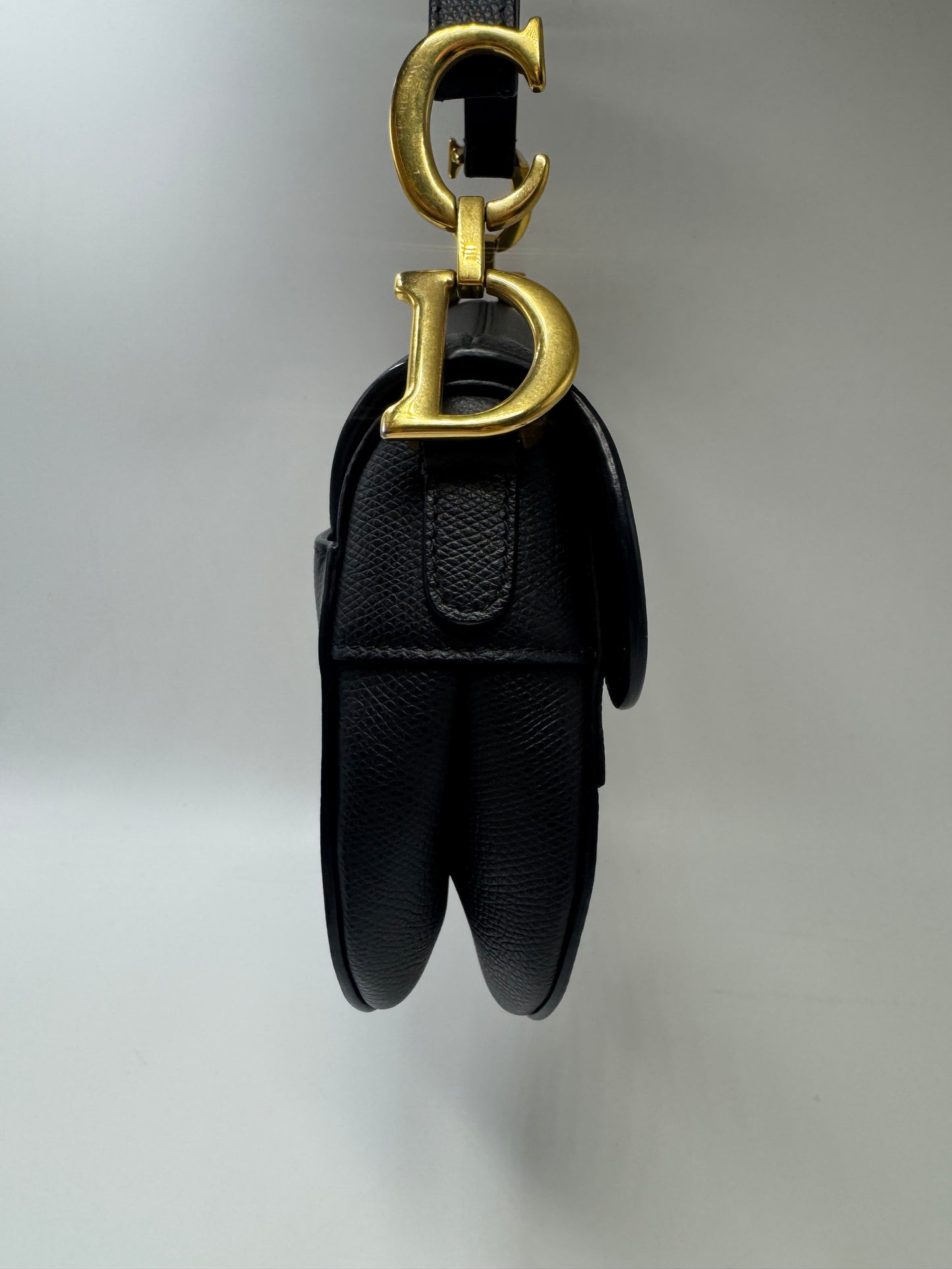 Pre-owned Certified Dior Mini Saddle Black Grained Calfskin with Golden Hardware, set with Canvas Strap, 2018, w/ dust bag, strap