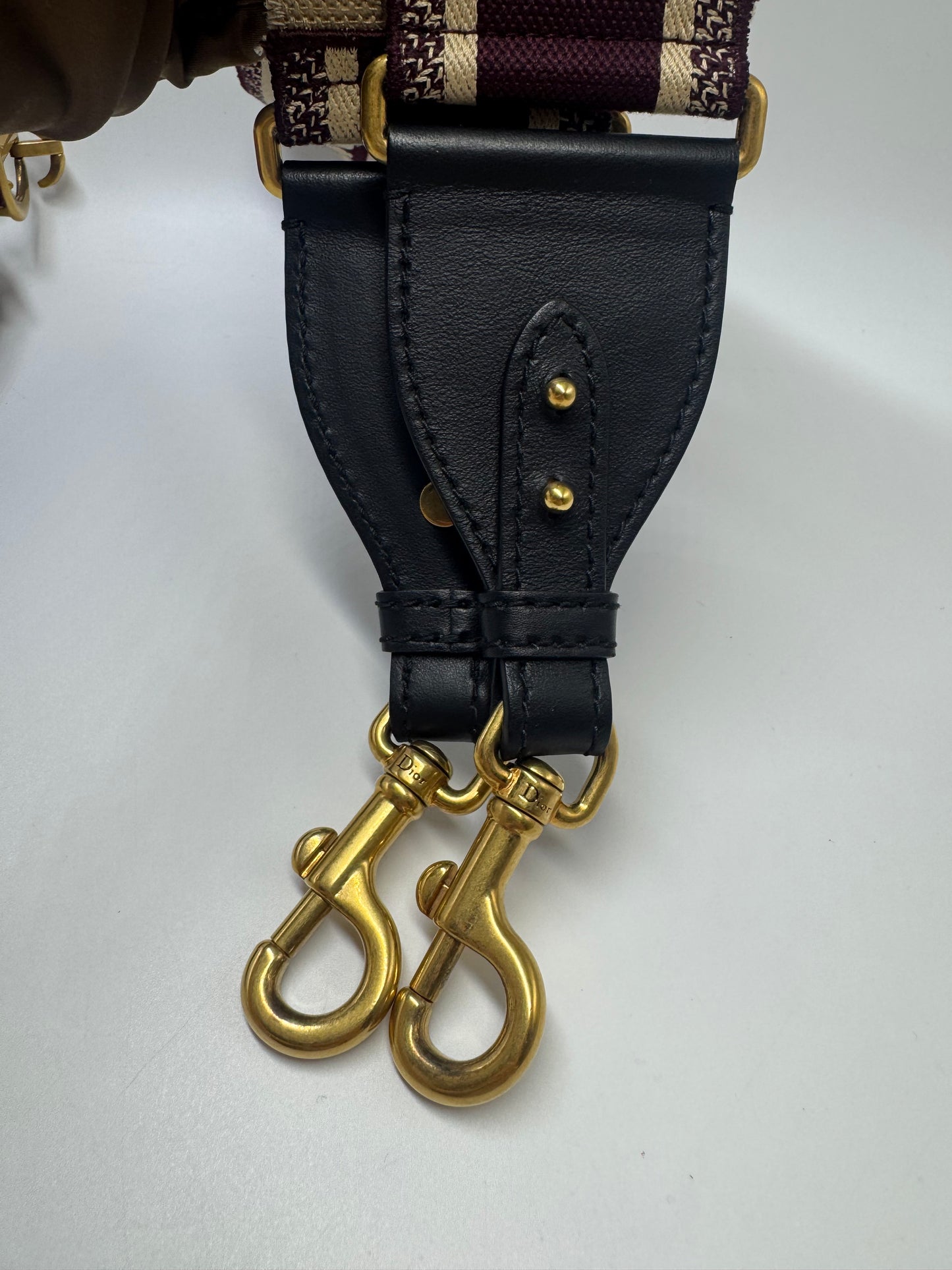 Pre-owned Certified Dior Mini Saddle Burgundy Grained Calfskin with Golden Hardware, set with Canvas Strap, 2019, w/ strap, dust bag