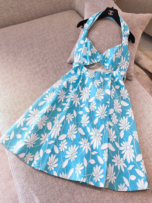 Pre-owned Not Used with Tags MiuMiu White and Blue Summer Dress, Size 42