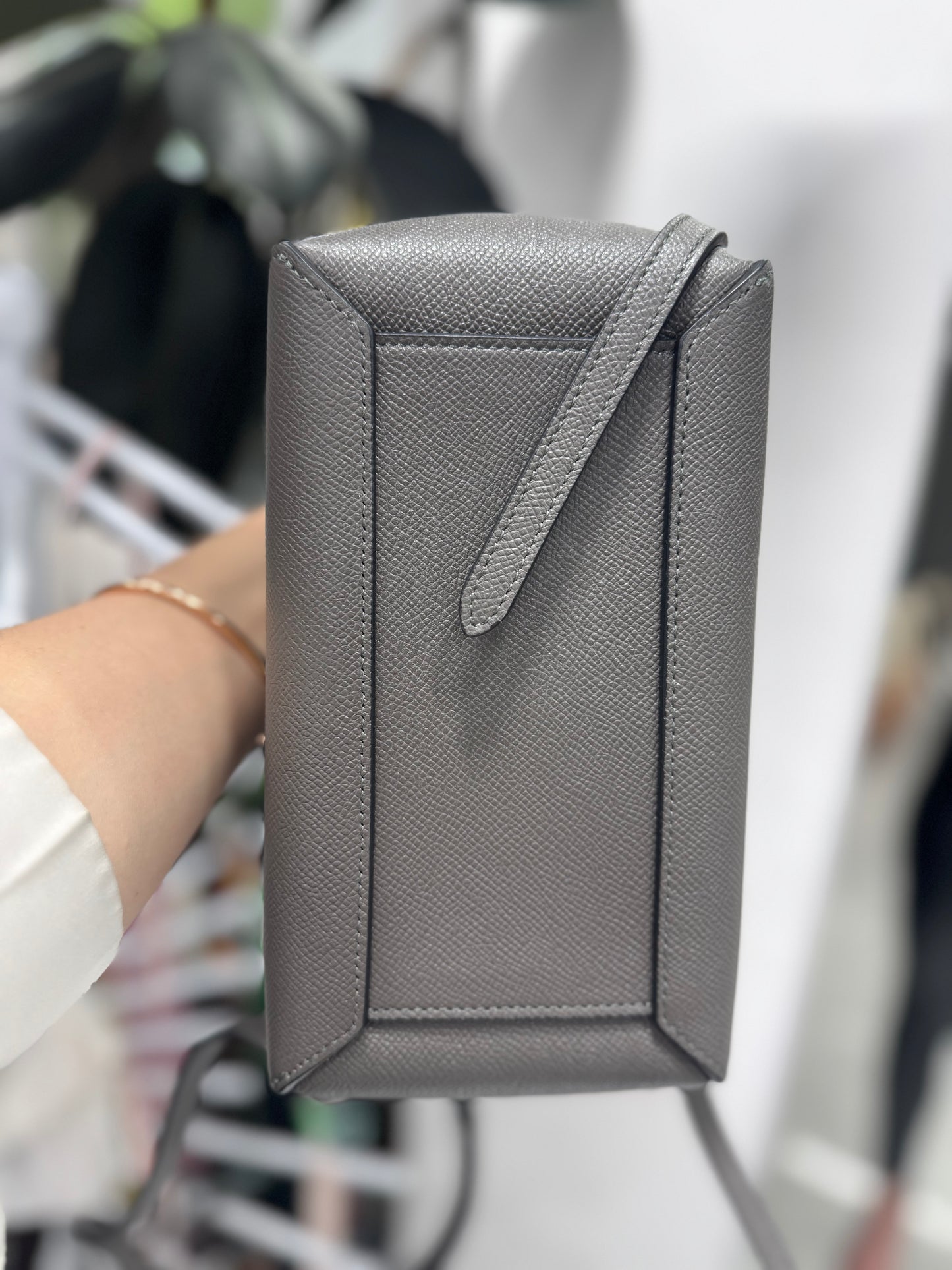 Pre-owned Certified Celine Nano Belt Grey Grained Calfskin, w/ dust bag