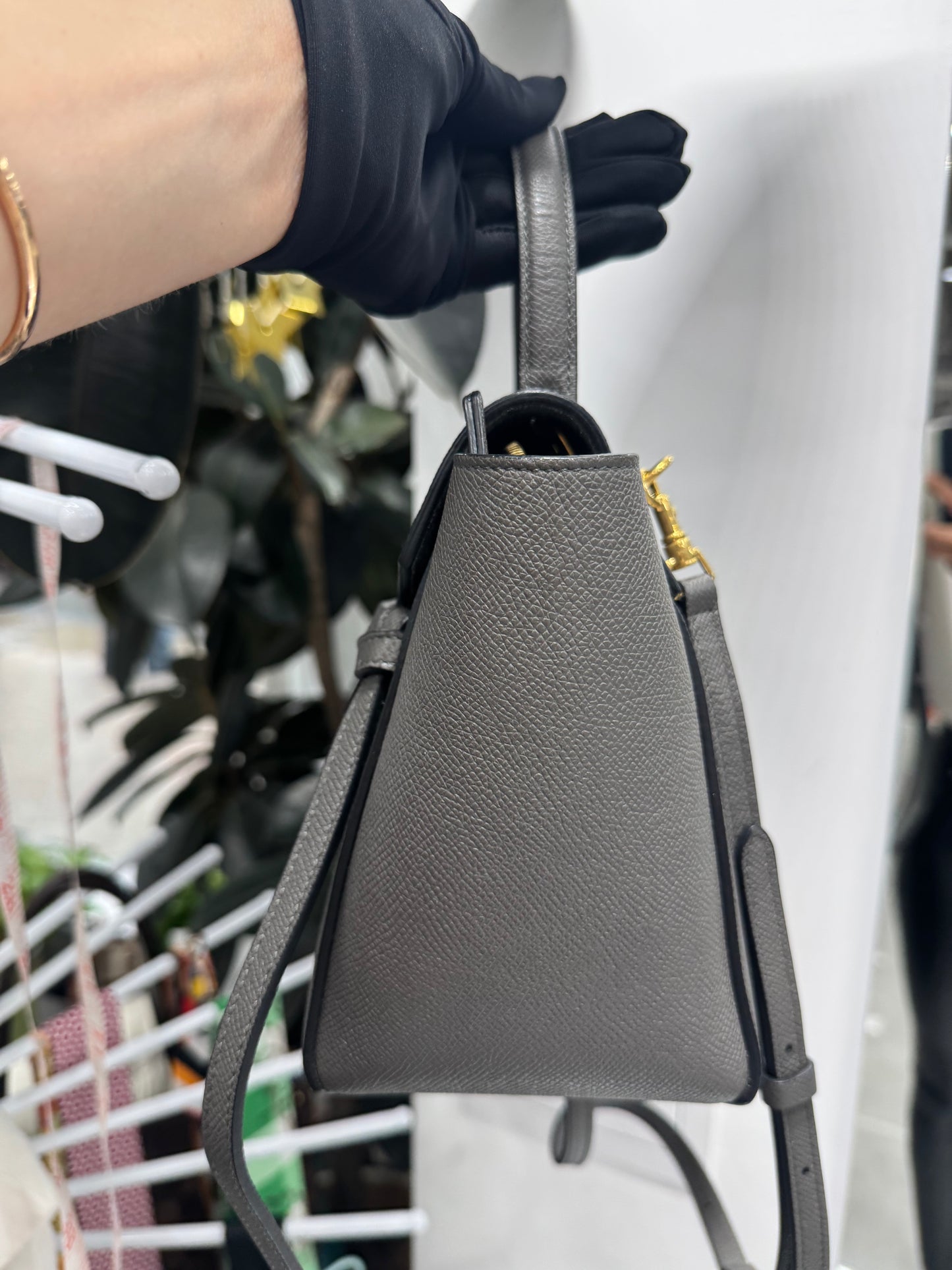 Pre-owned Certified Celine Nano Belt Grey Grained Calfskin, w/ dust bag