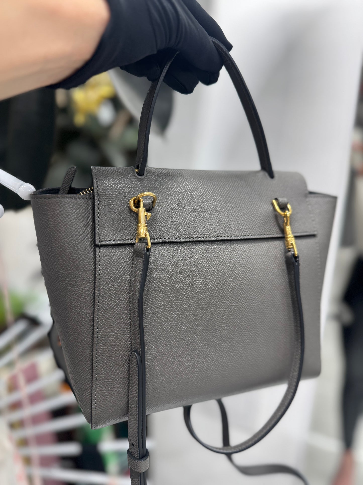 Pre-owned Certified Celine Nano Belt Grey Grained Calfskin, w/ dust bag