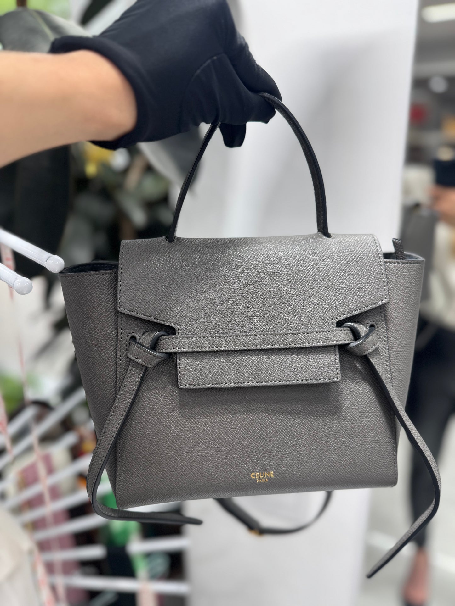 Pre-owned Certified Celine Nano Belt Grey Grained Calfskin, w/ dust bag