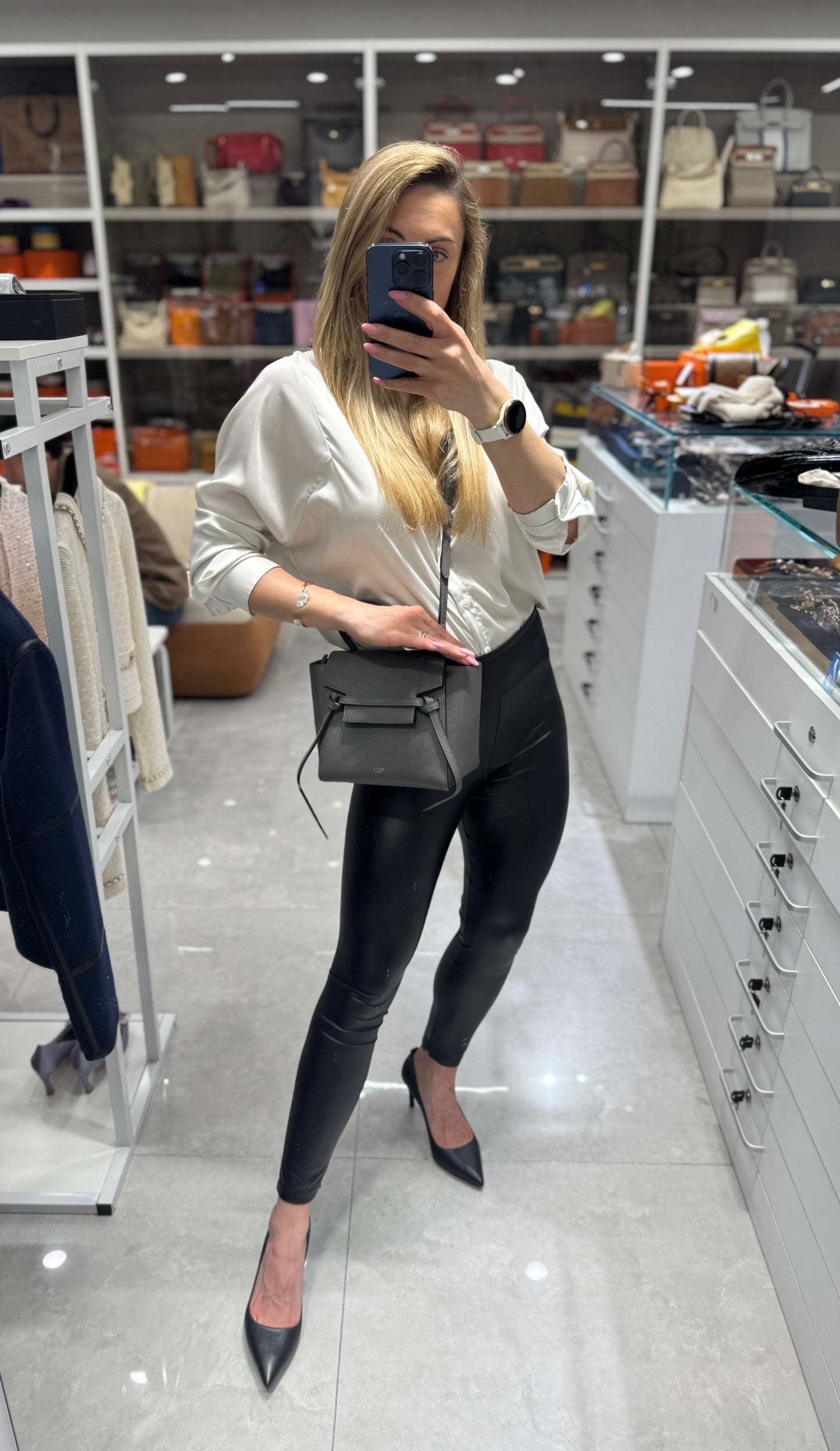 Pre-owned Certified Celine Nano Belt Grey Grained Calfskin, w/ dust bag