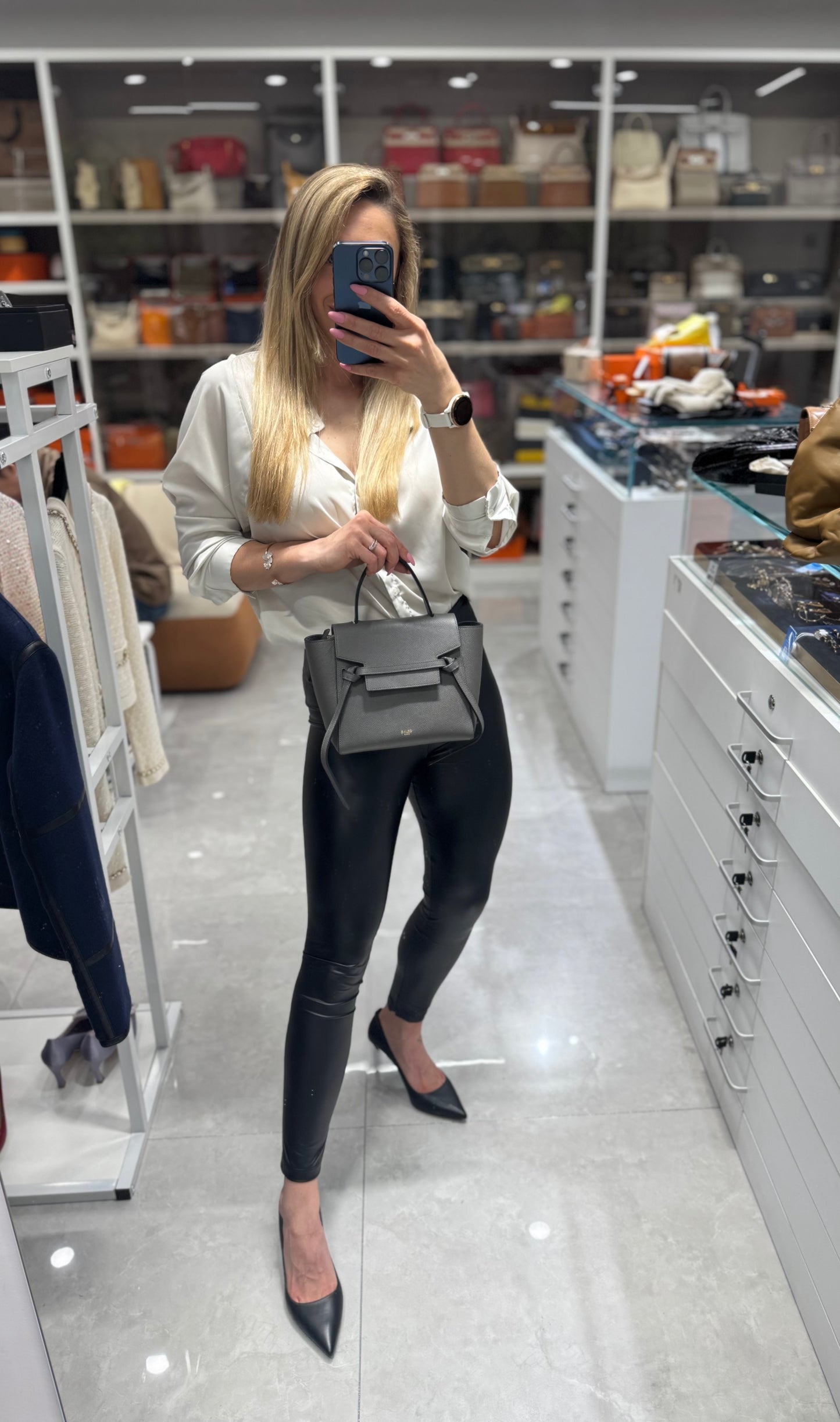 Pre-owned Certified Celine Nano Belt Grey Grained Calfskin, w/ dust bag