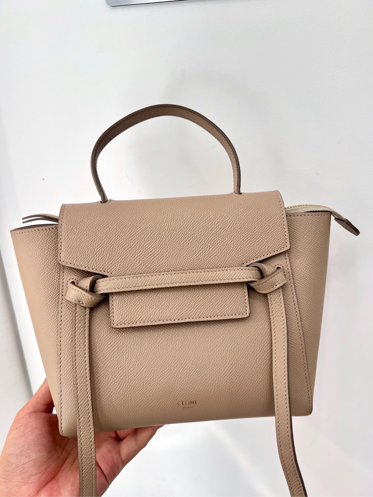 Pre-owned Certified Celine Nano Belt Beige Grained Calfskin, w/ dust bag