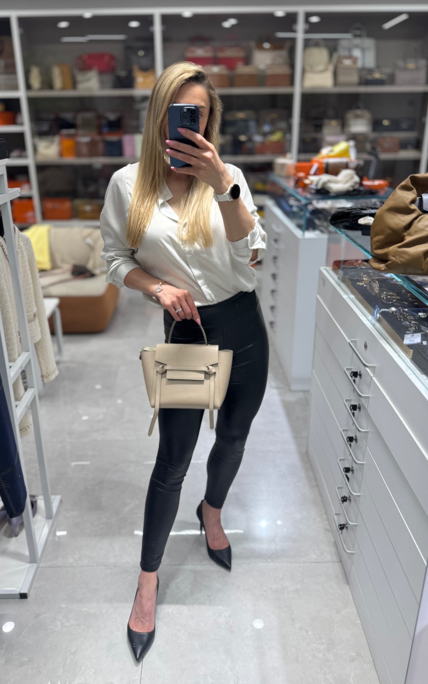 Pre-owned Certified Celine Nano Belt Beige Grained Calfskin, w/ dust bag