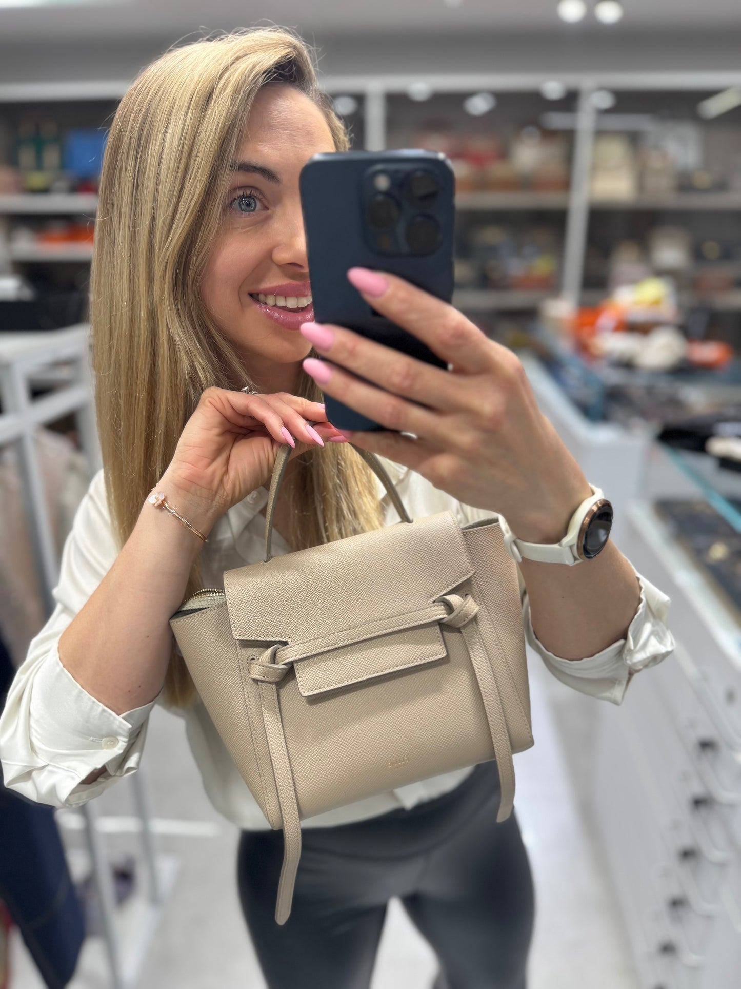 Pre-owned Certified Celine Nano Belt Beige Grained Calfskin, w/ dust bag