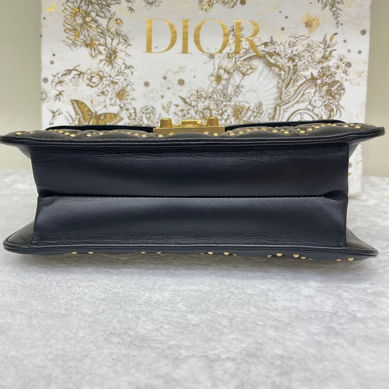 Pre-owned Certified Dior Dioraddict Black Lambskin Golden Studded, with Dior card, dust bag