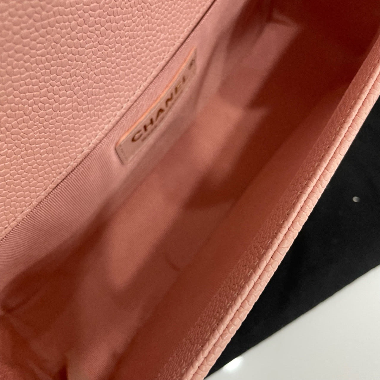 Pre-owned Certified Chanel Le Boy Medium Sakura Pink Caviar Leather with Golden Hardware, 2020, Full set - Chanel Card, Box, Dust Bag