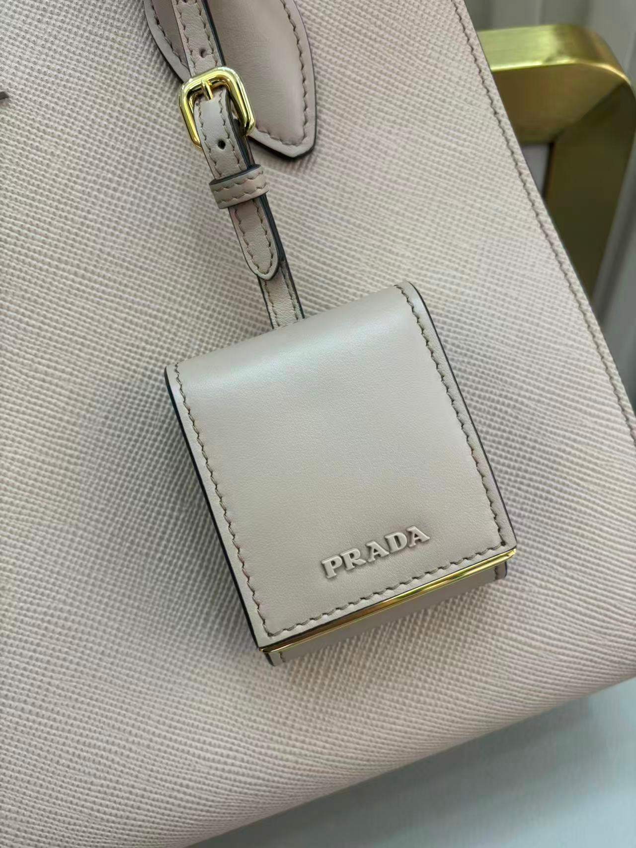 Pre-owned Certified Prada Monochrome Tote Nude Pink Saffiano Leather, w/ dust bag, strap