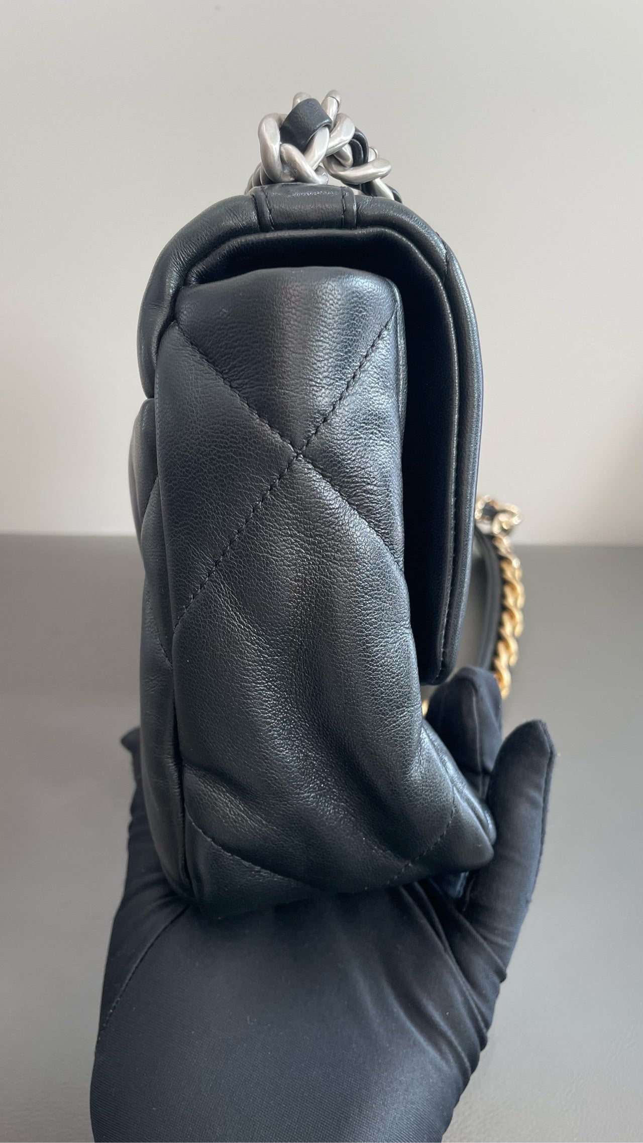 Pre-owned Certified Chanel 19Bag Small Black Lambskin Silver Hardware, 2022 microchipped, w/ full set