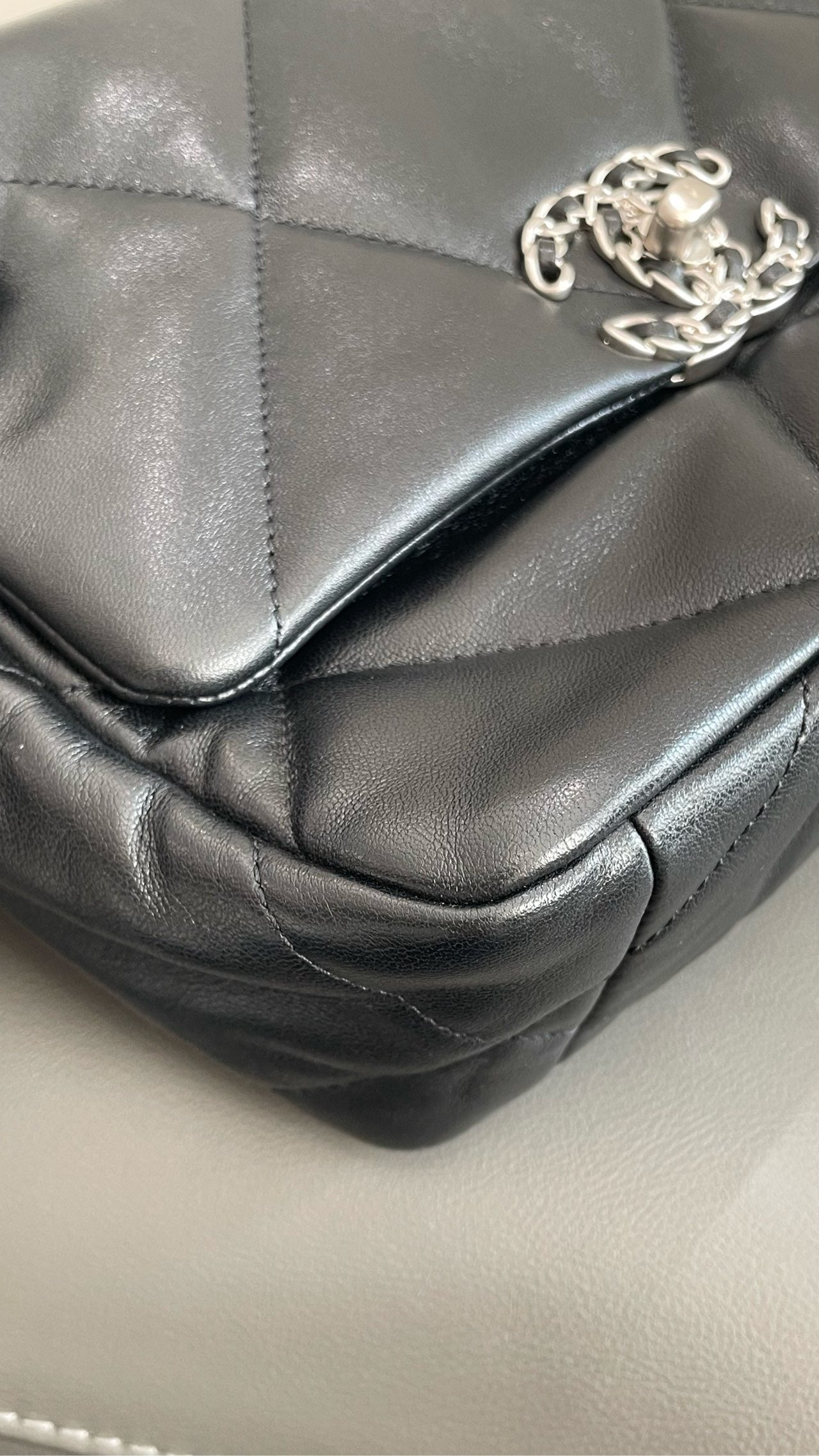 Pre-owned Certified Chanel 19Bag Small Black Lambskin Silver Hardware, 2022 microchipped, w/ full set