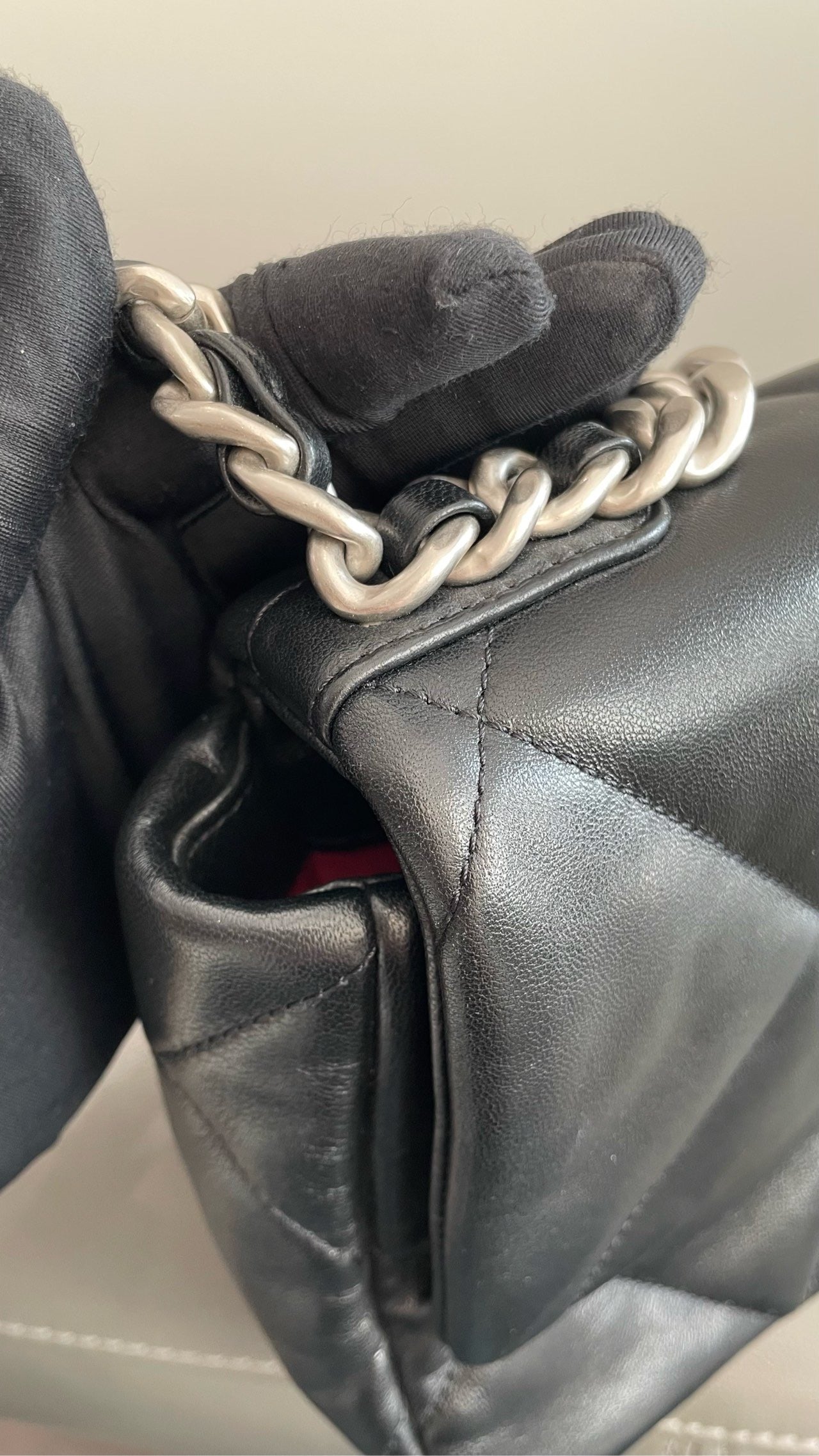 Pre-owned Certified Chanel 19Bag Small Black Lambskin Silver Hardware, 2022 microchipped, w/ full set