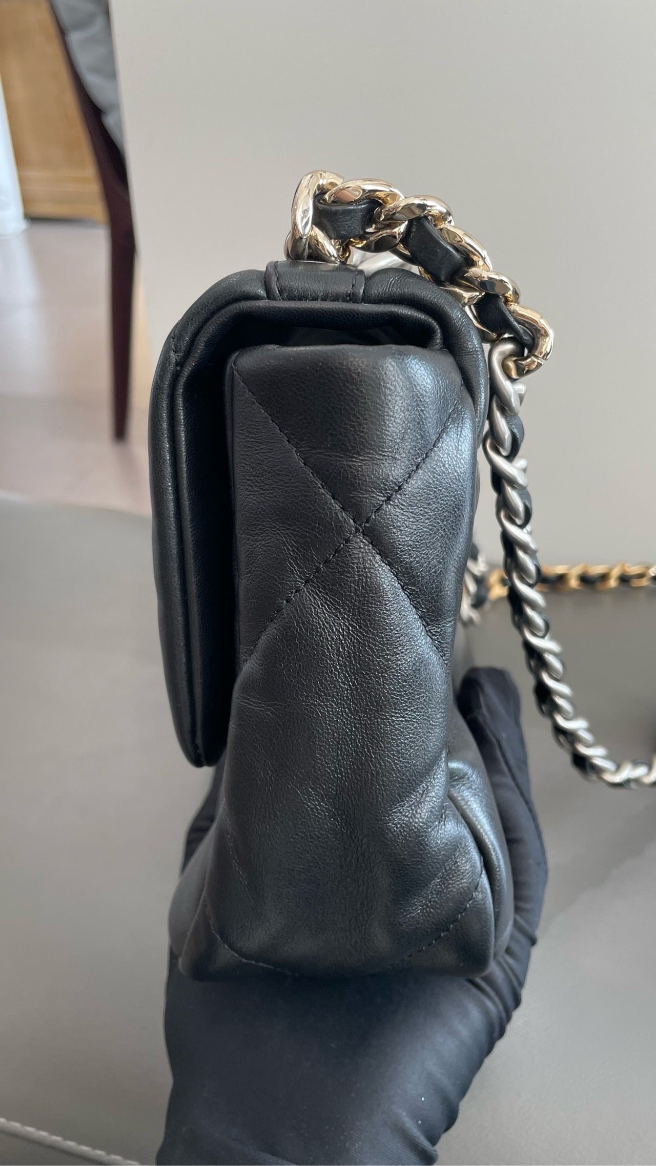 Pre-owned Certified Chanel 19Bag Small Black Lambskin Silver Hardware, 2022 microchipped, w/ full set