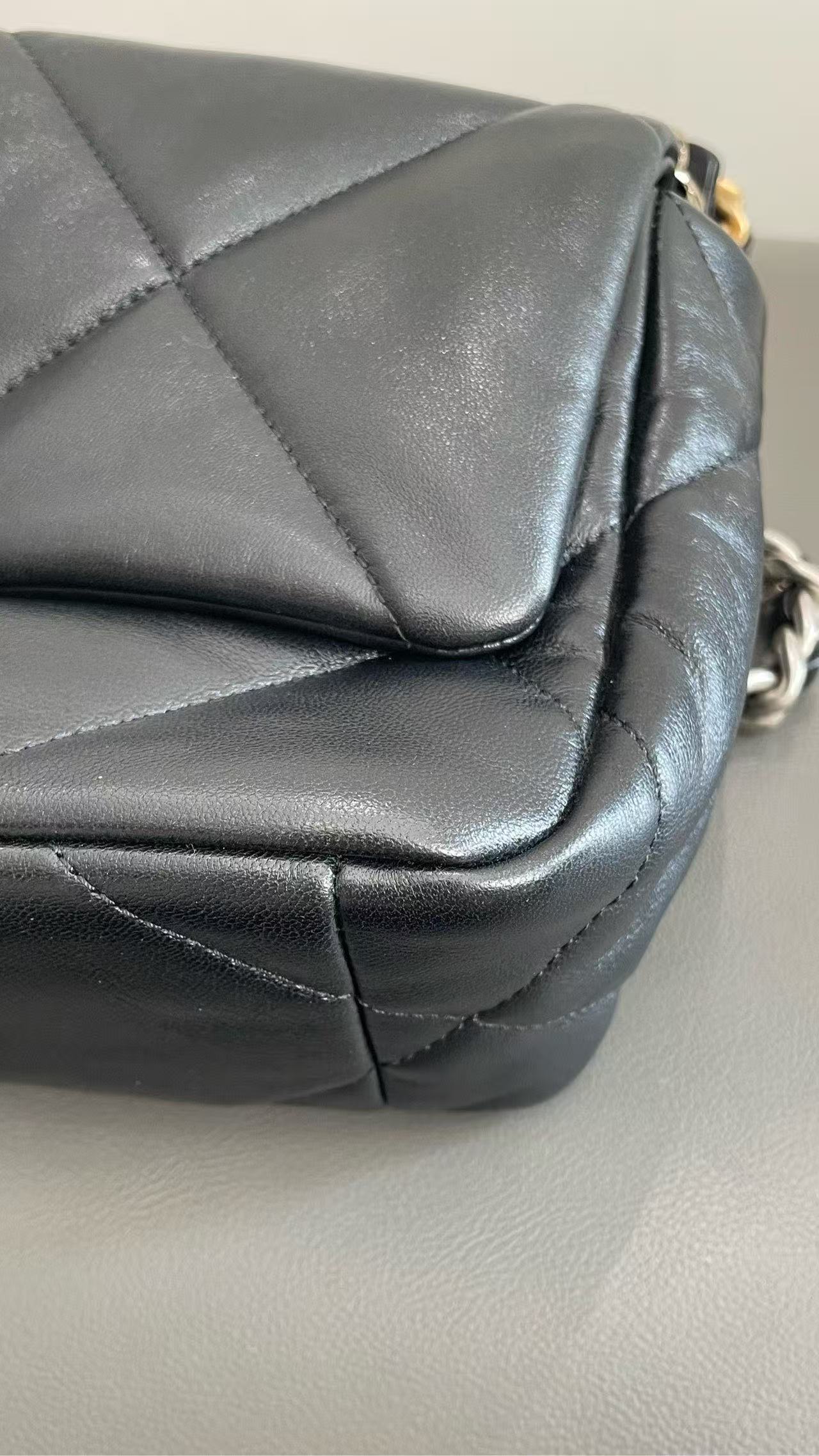 Pre-owned Certified Chanel 19Bag Small Black Lambskin Silver Hardware, 2022 microchipped, w/ full set