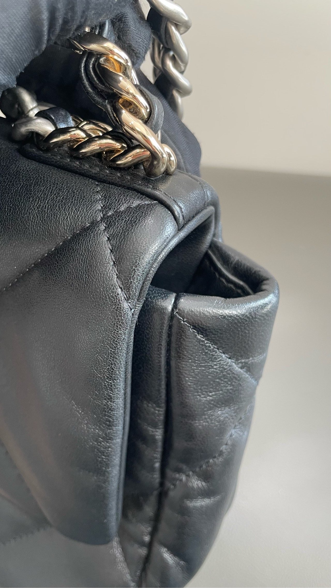 Pre-owned Certified Chanel 19Bag Small Black Lambskin Silver Hardware, 2022 microchipped, w/ full set