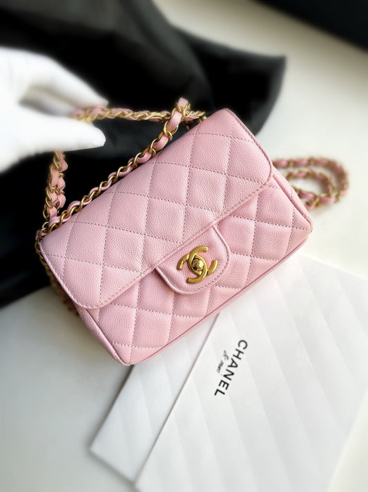 Pre-owned Certified Chanel 25P Flap Top Handle Sakura Pink Caviar Leather Golden Hardware, 2025, w/ full set - Chanel Box, Dust Bag
