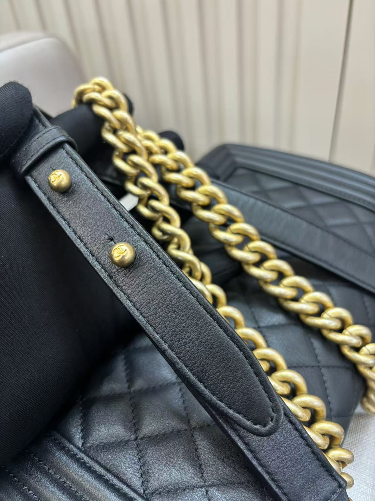 Pre-owned Certified Chanel Boy Bag Medium Black Calfskin with Golden Hardware, 2020, w/ Full set