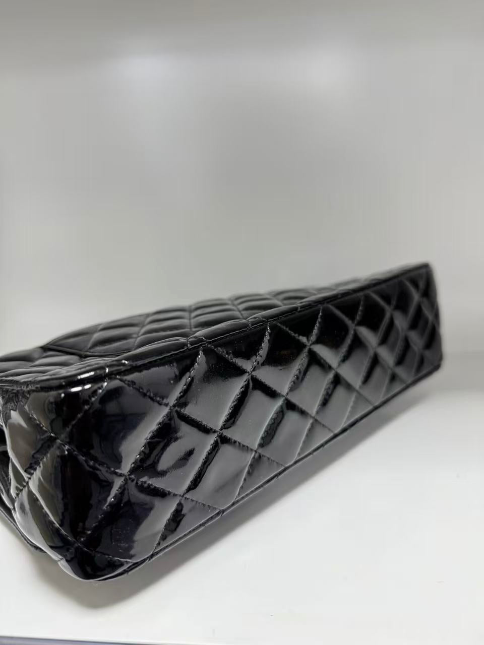 Pre-owned Certified Chanel CF Double Flap Medium Black Patent Leather with Silver Hardware, 2012, w/ dust bag