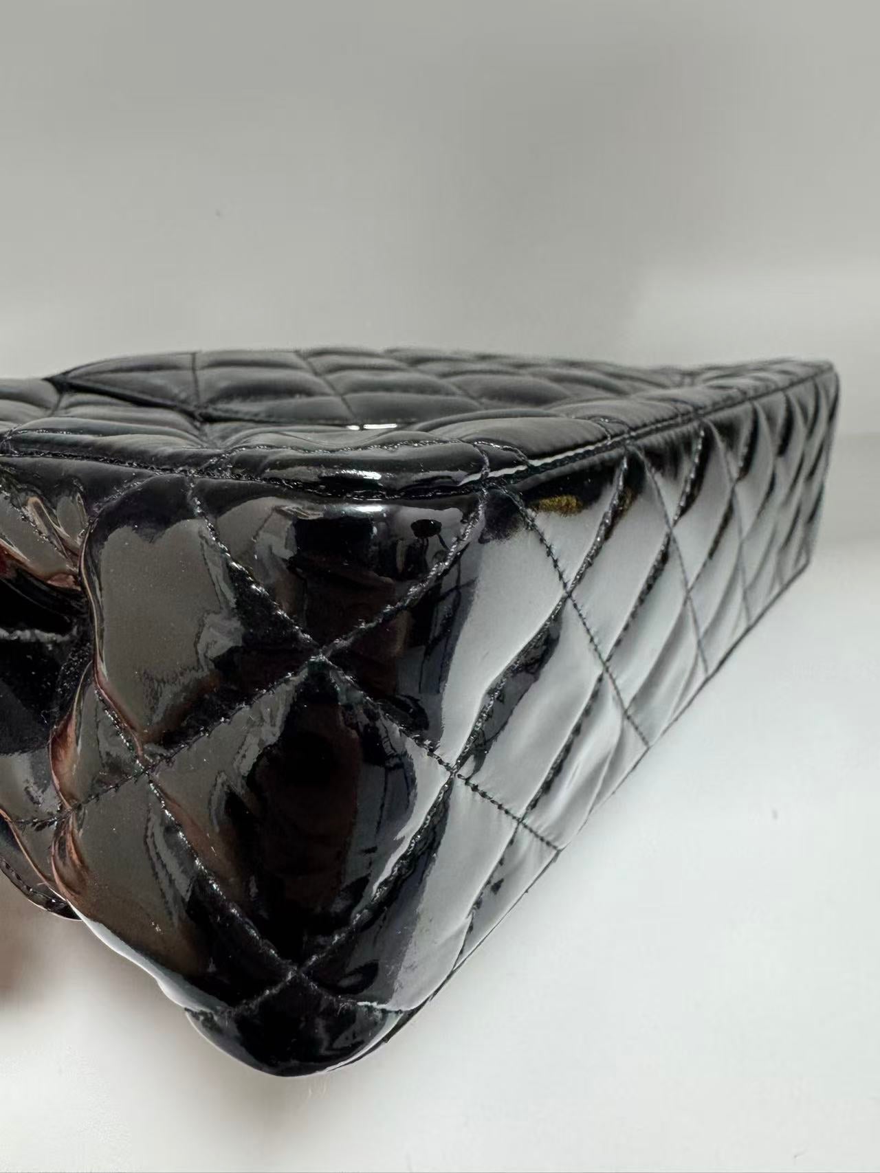 Pre-owned Certified Chanel CF Double Flap Medium Black Patent Leather with Silver Hardware, 2012, w/ dust bag
