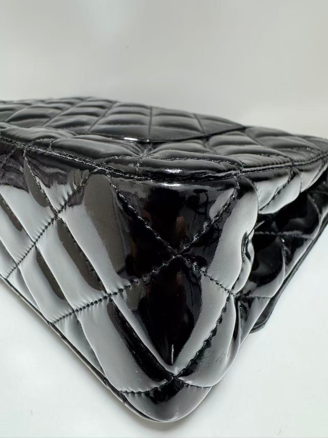Pre-owned Certified Chanel CF Double Flap Medium Black Patent Leather with Silver Hardware, 2012, w/ dust bag
