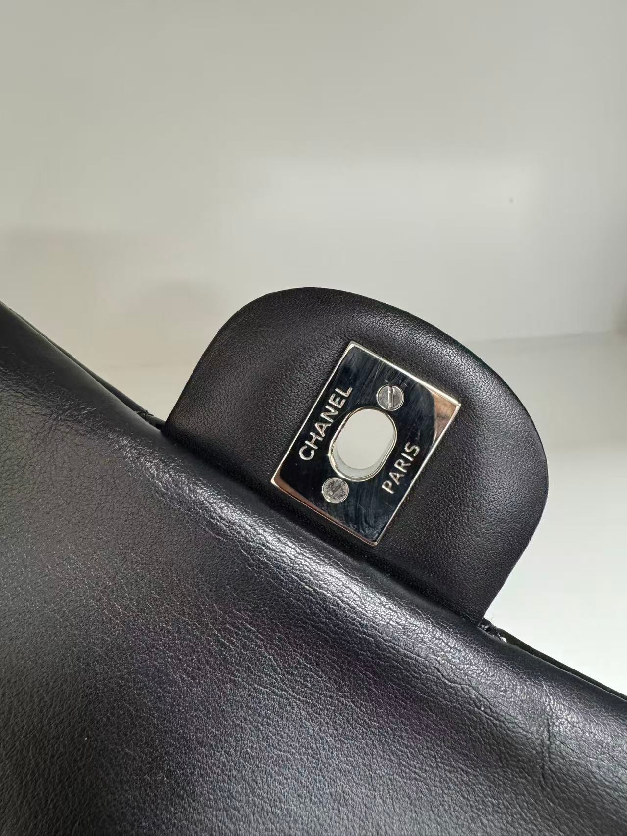 Pre-owned Certified Chanel CF Double Flap Medium Black Patent Leather with Silver Hardware, 2012, w/ dust bag