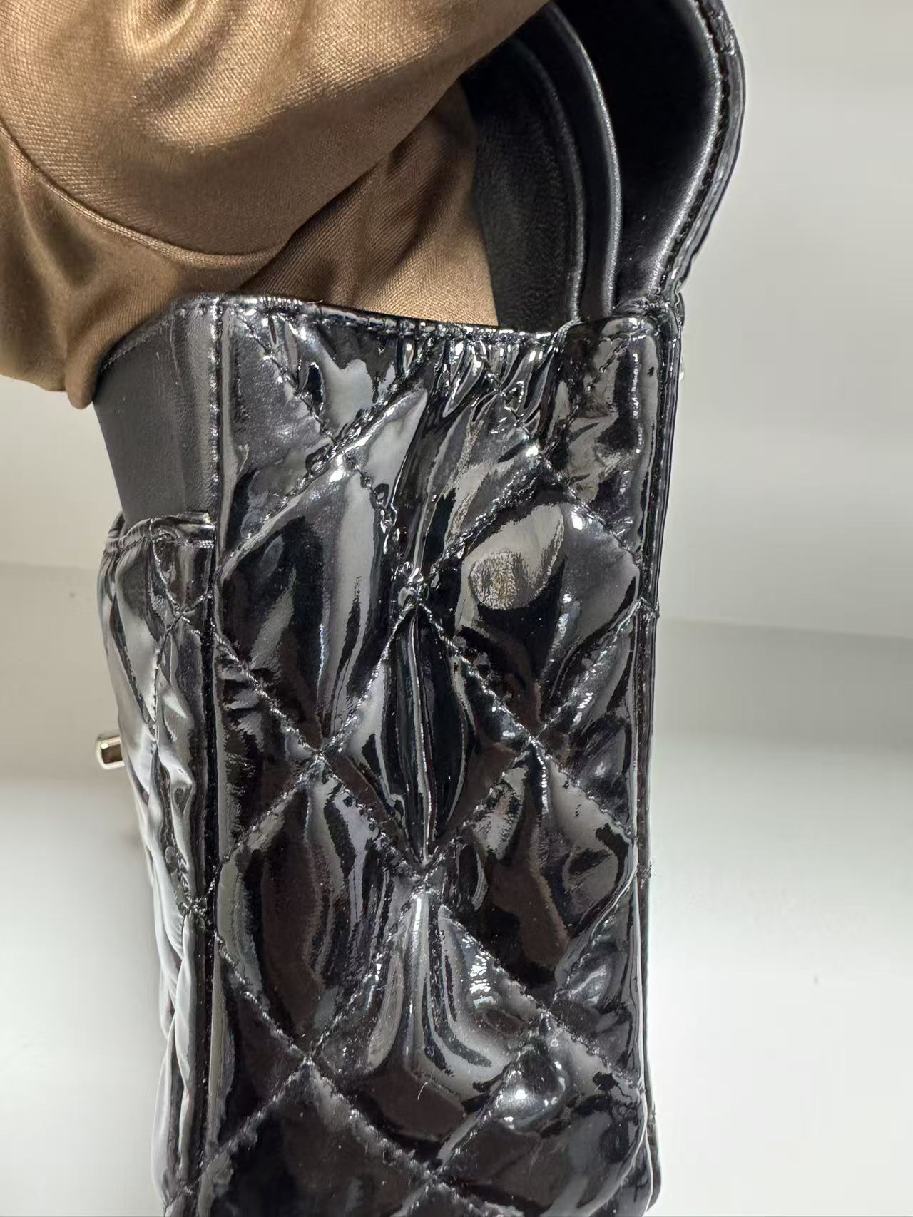 Pre-owned Certified Chanel CF Double Flap Medium Black Patent Leather with Silver Hardware, 2012, w/ dust bag
