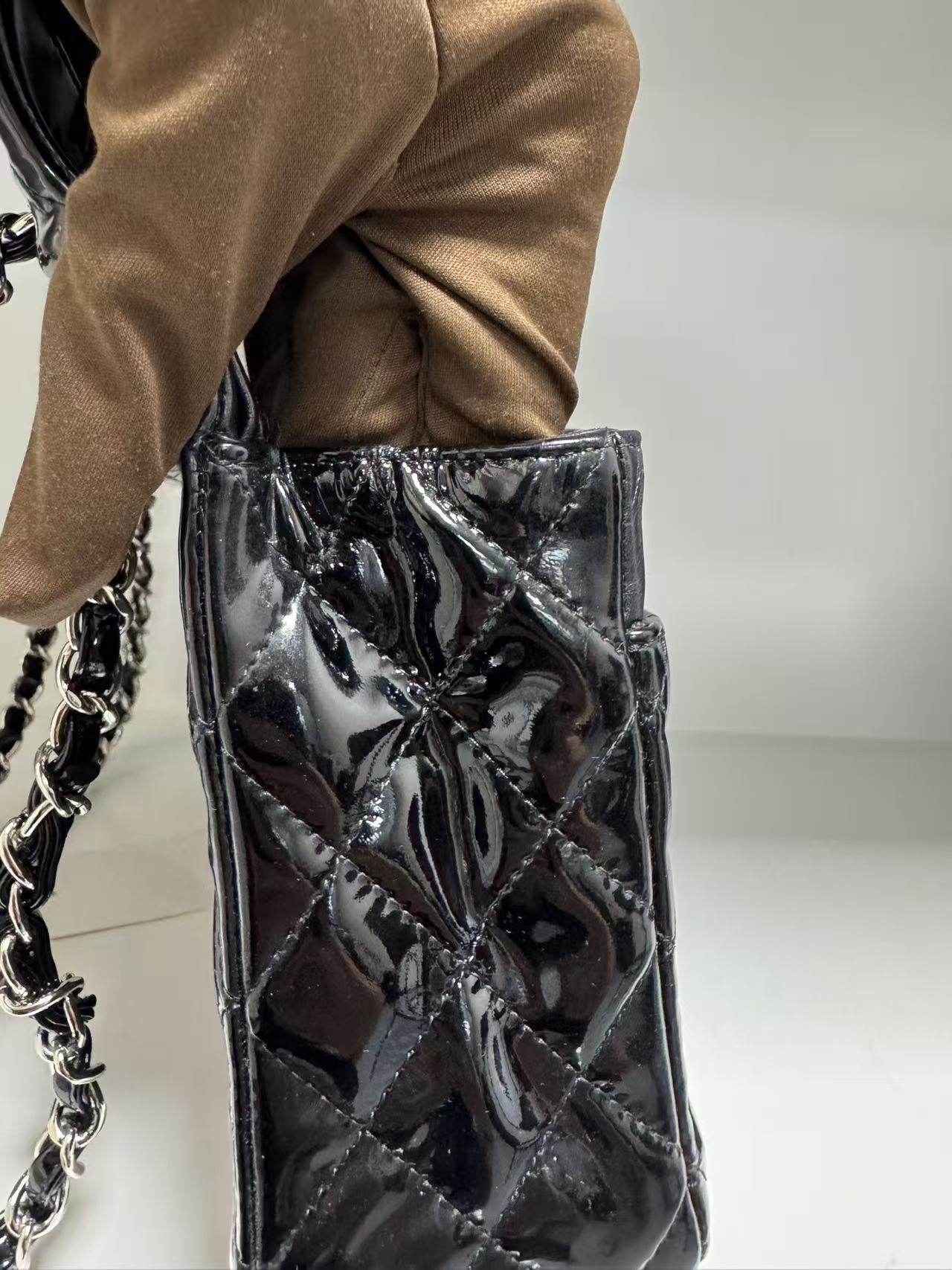 Pre-owned Certified Chanel CF Double Flap Medium Black Patent Leather with Silver Hardware, 2012, w/ dust bag
