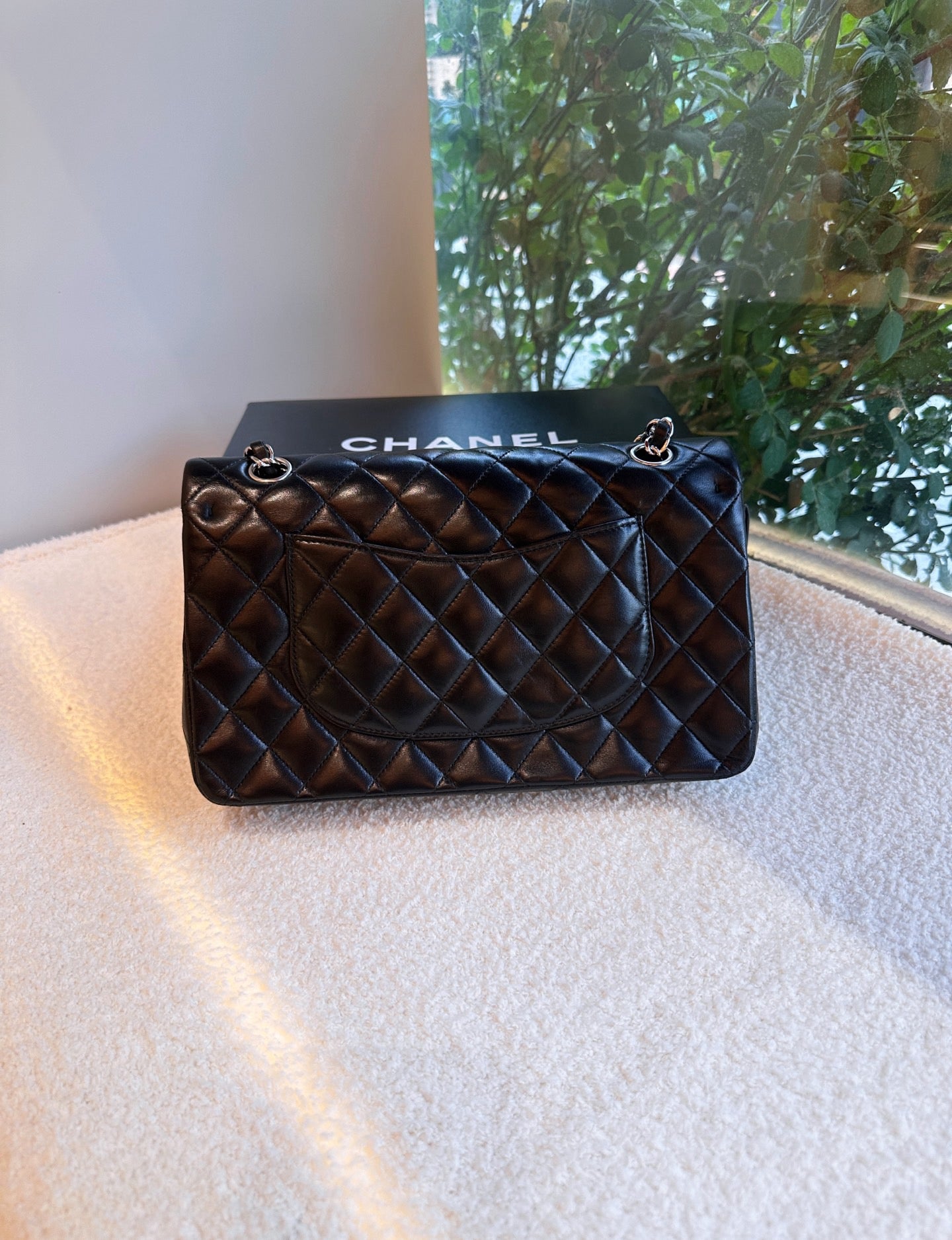 Pre-owned Certified Chanel Classic Flap CF Medium Black Lambskin Silver Hardware, 2008-2009, w/ Full Set - Chanel Card, Box, Dust Bag