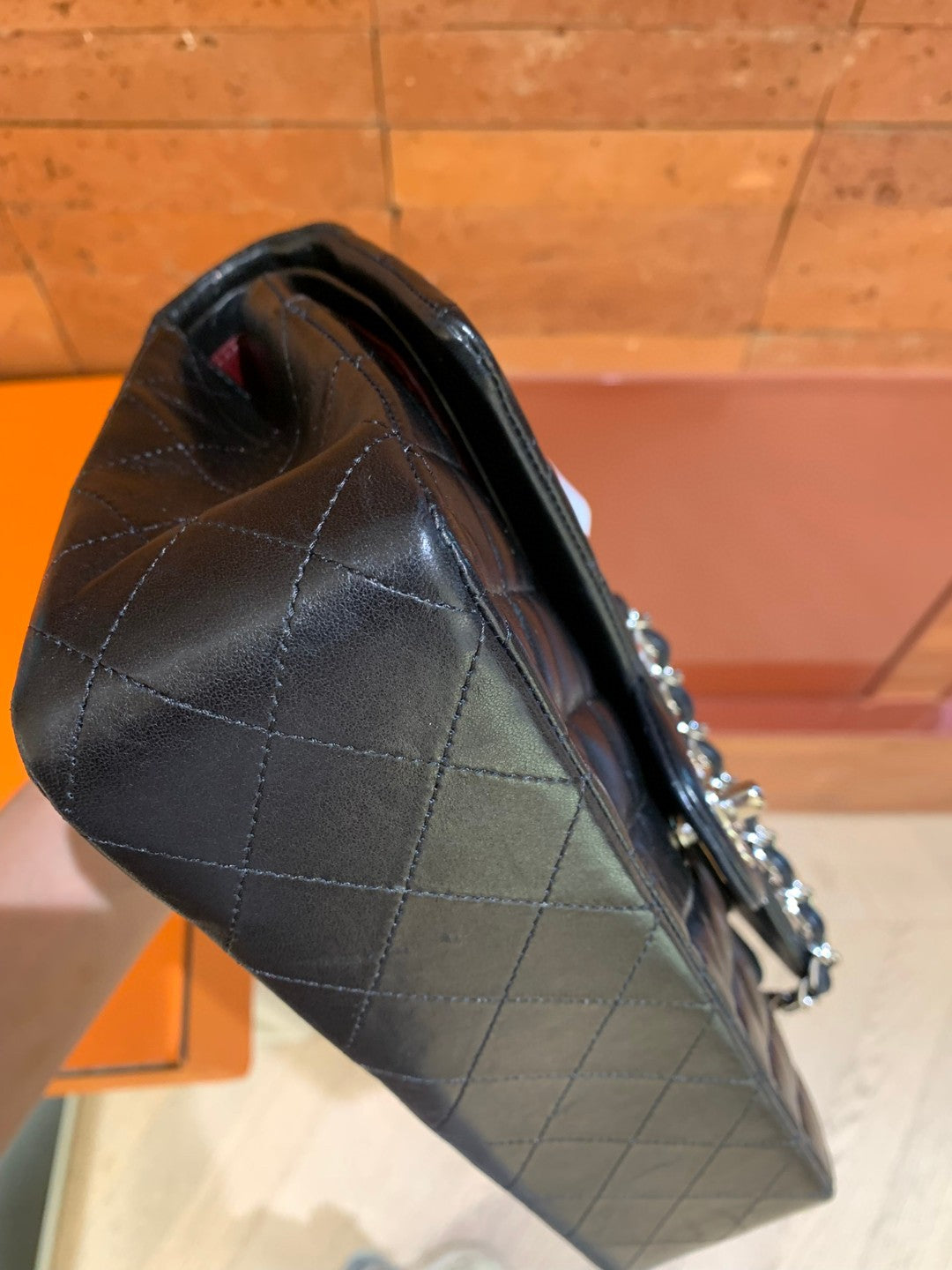 Pre-owned Certified Chanel Classic Flap CF Medium Black Lambskin Silver Hardware, 2008-2009, w/ Full Set - Chanel Card, Box, Dust Bag