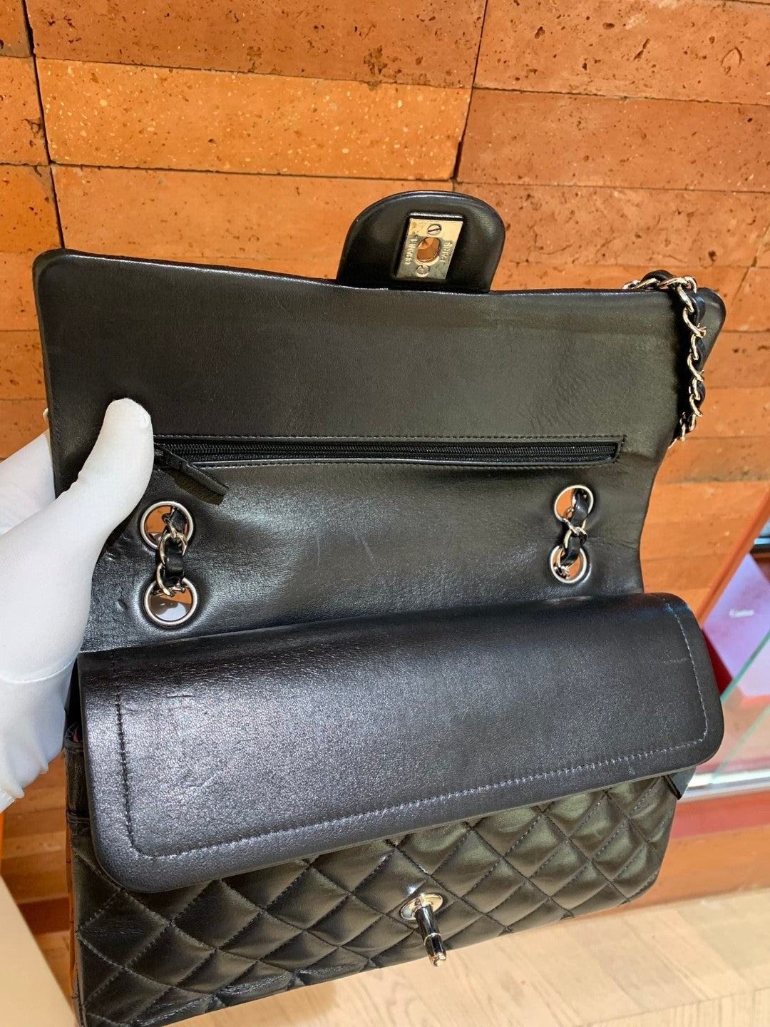 Pre-owned Certified Chanel Classic Flap CF Medium Black Lambskin Silver Hardware, 2008-2009, w/ Full Set - Chanel Card, Box, Dust Bag